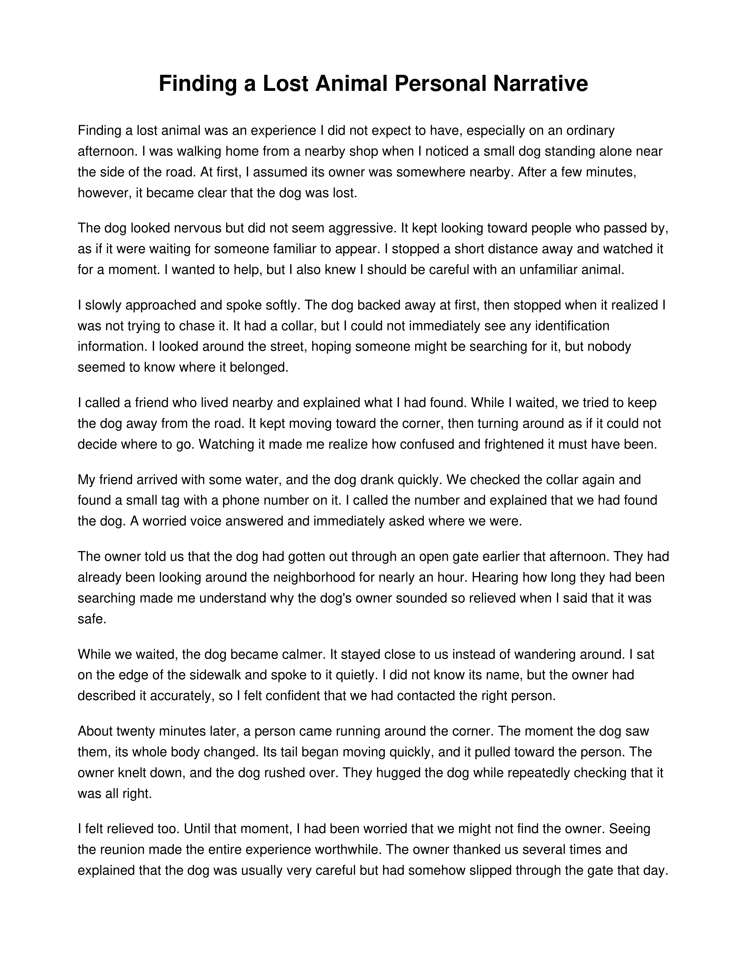 Finding a Lost Animal Personal Narrative — page 1