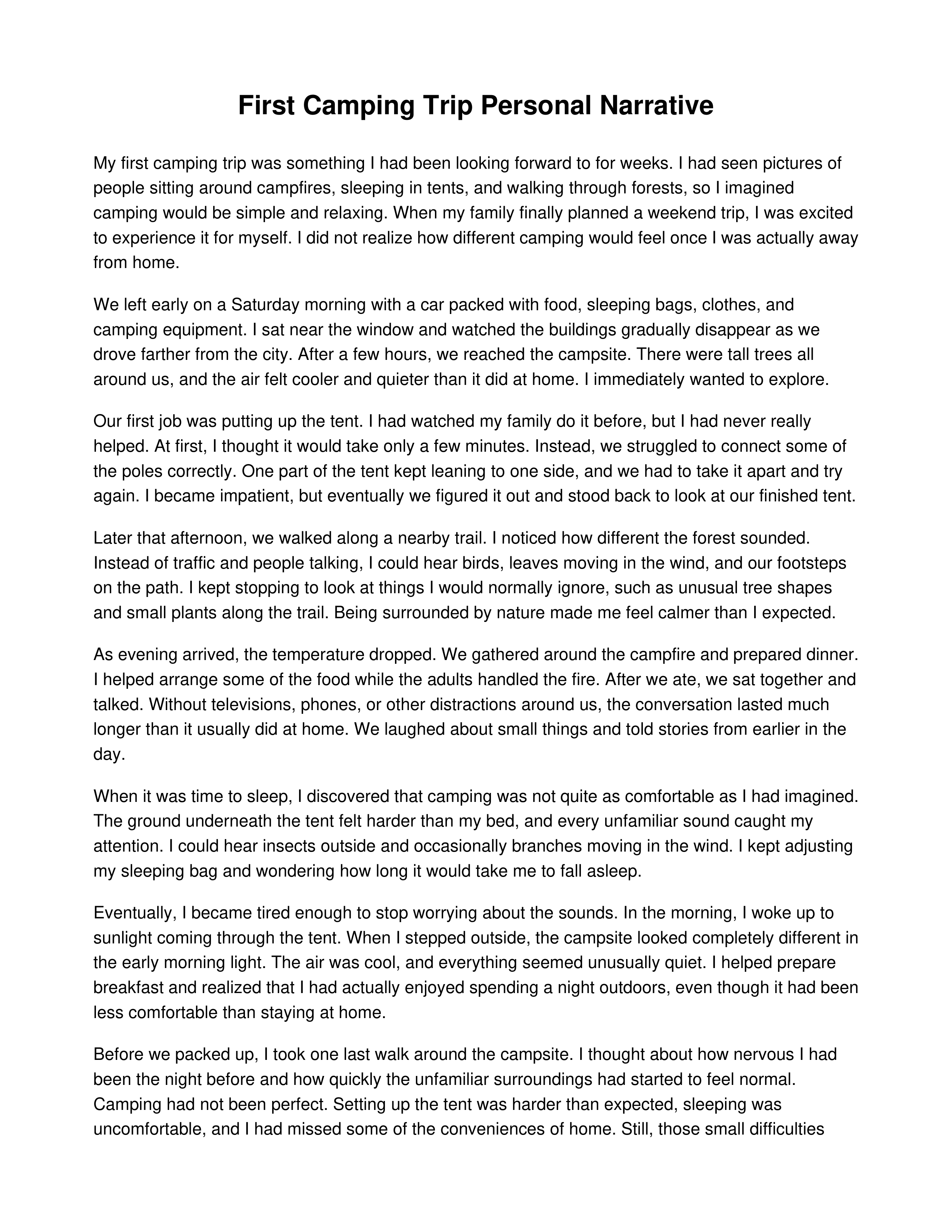 First Camping Trip Personal Narrative — page 1
