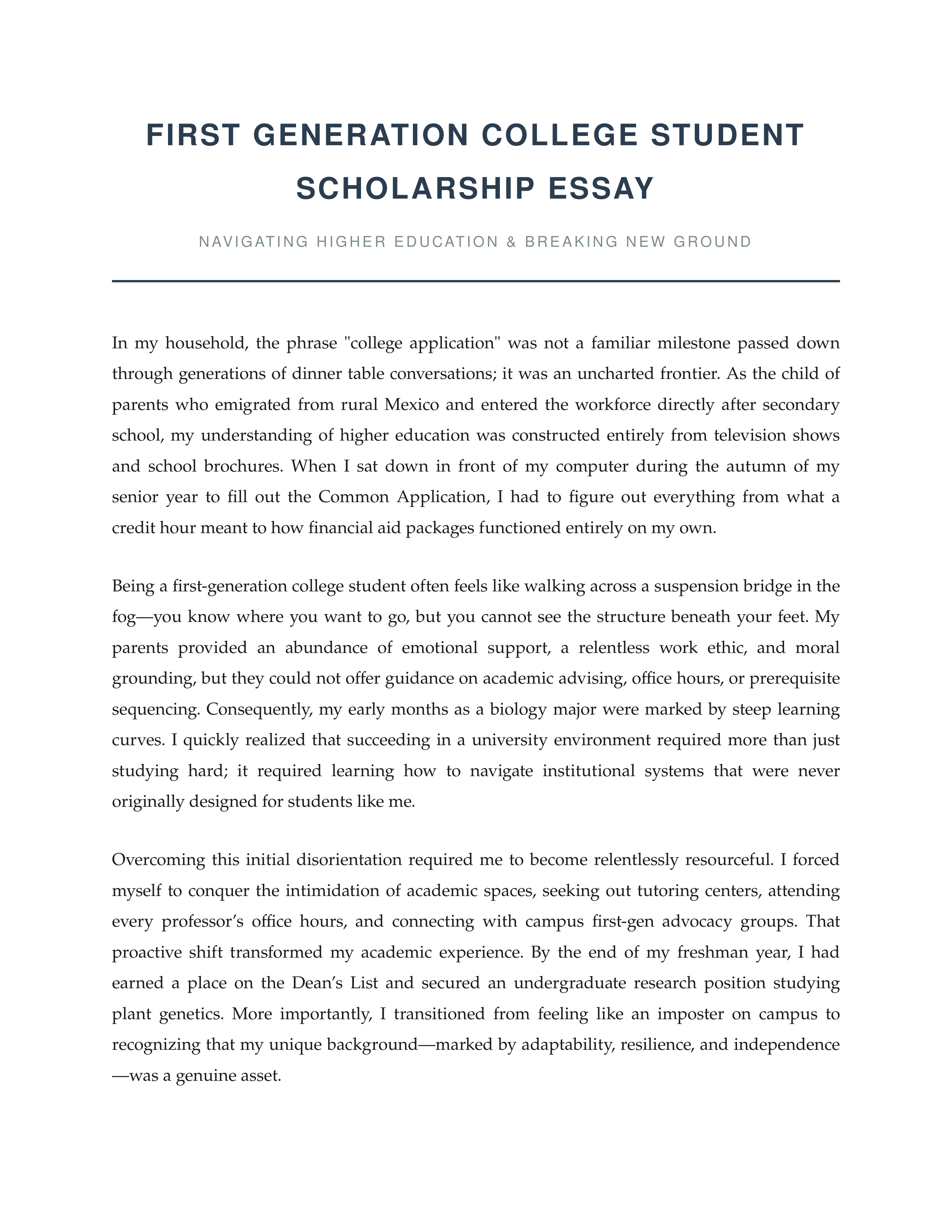 First Generation College Student Scholarship Essay — page 1