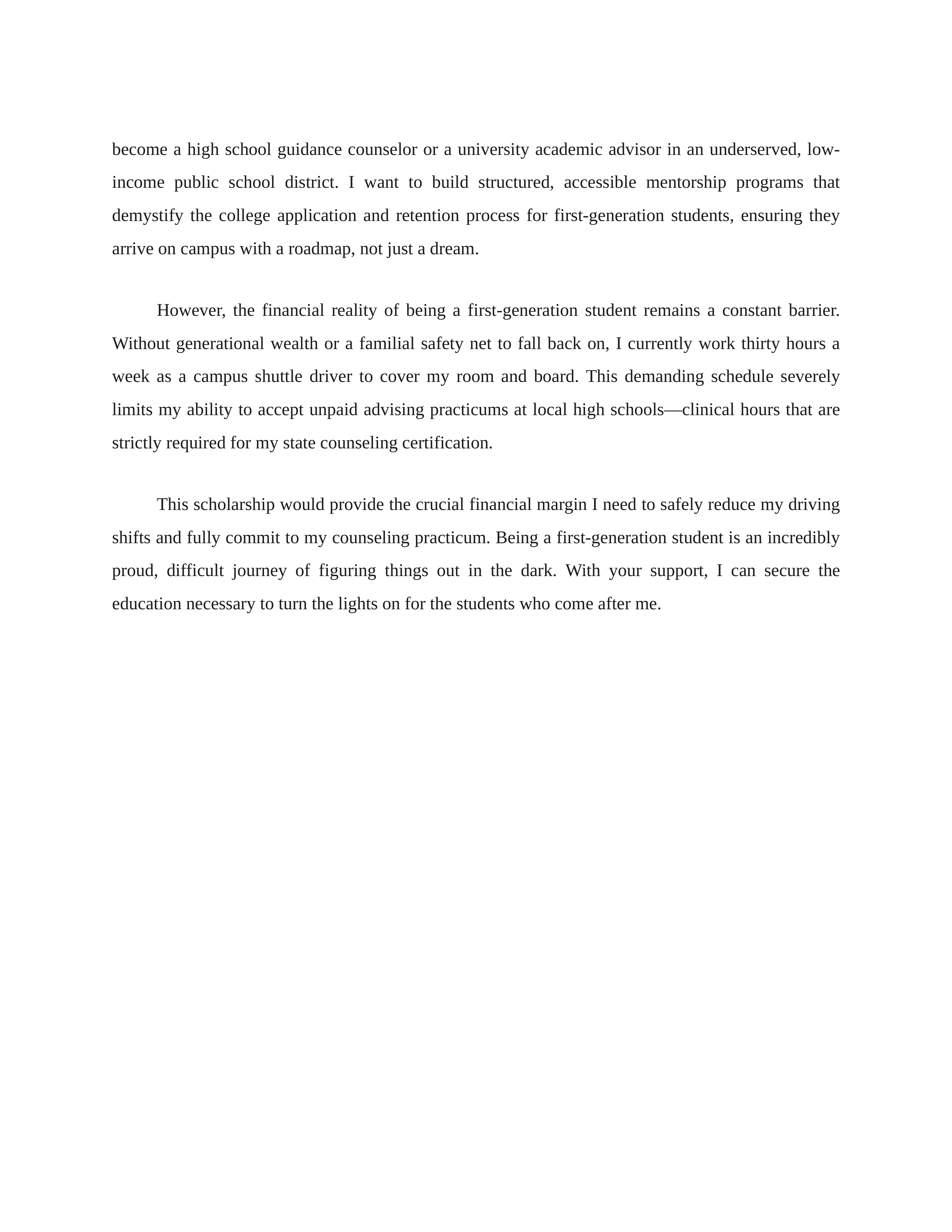 First Generation Student Challenges Scholarship Essay — page 2