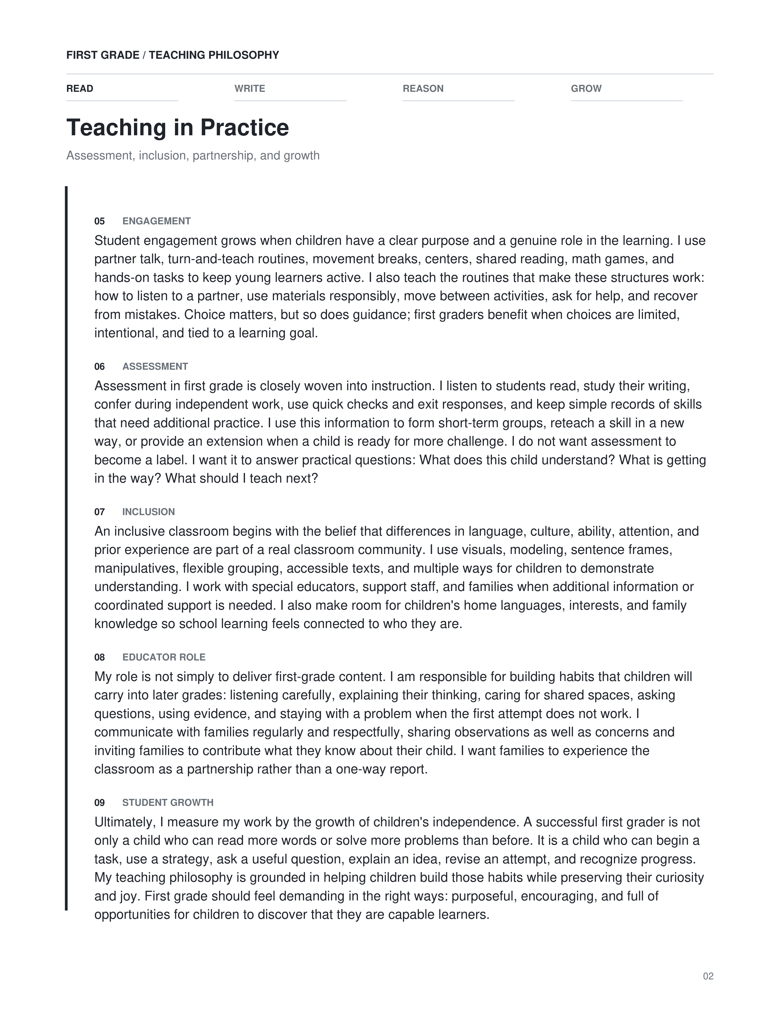 First Grade Teacher Teaching Philosophy — page 2