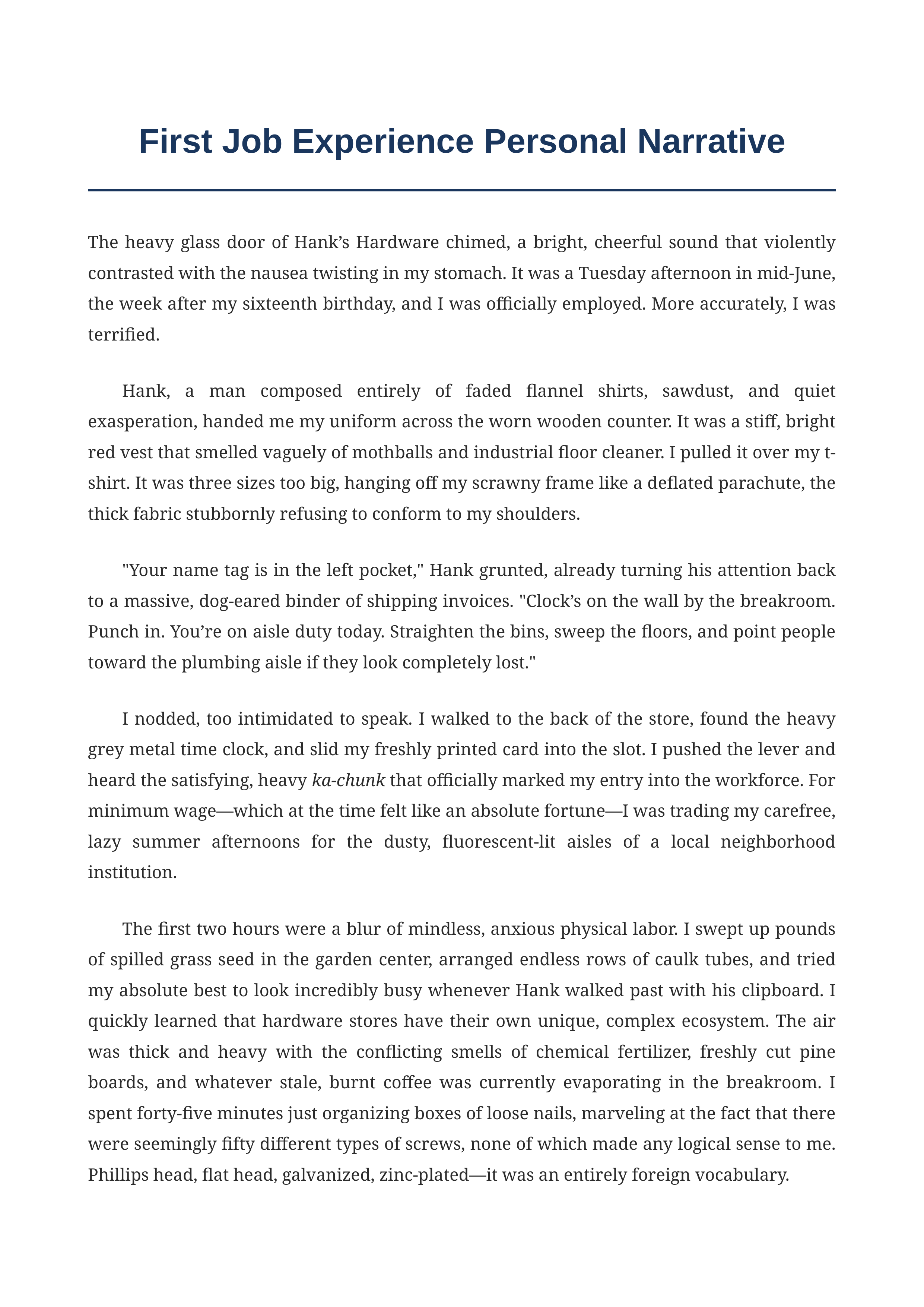 First Job Experience Personal Narrative — page 1