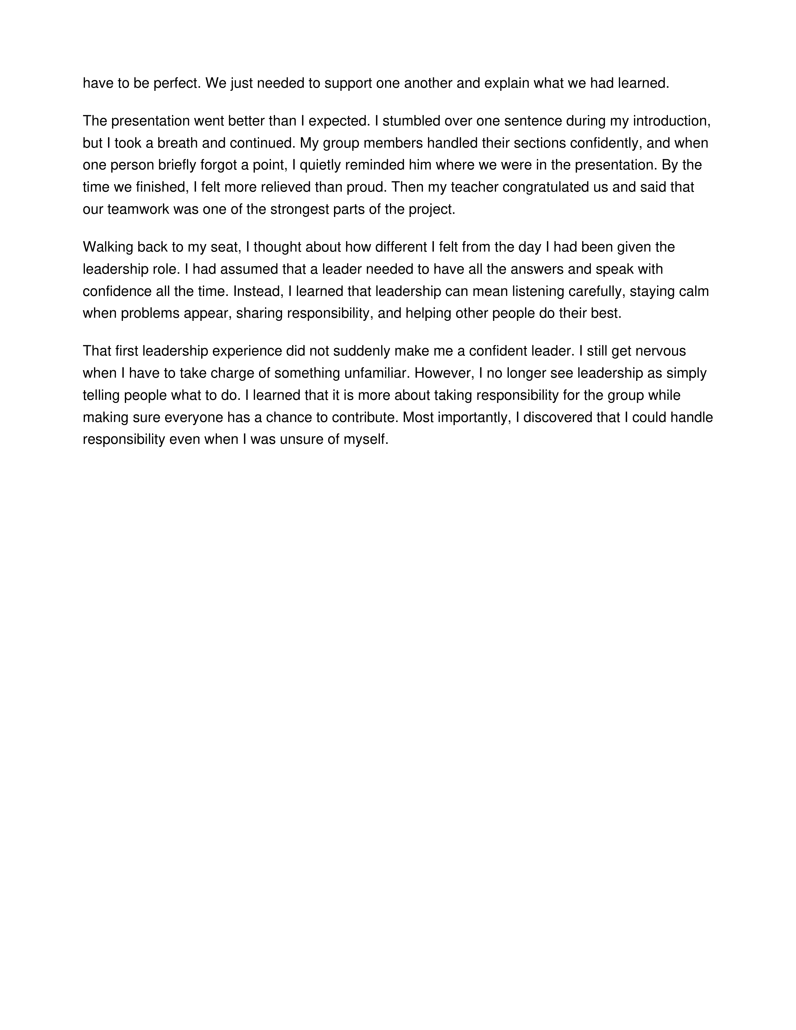 First Leadership Experience Personal Narrative — page 2
