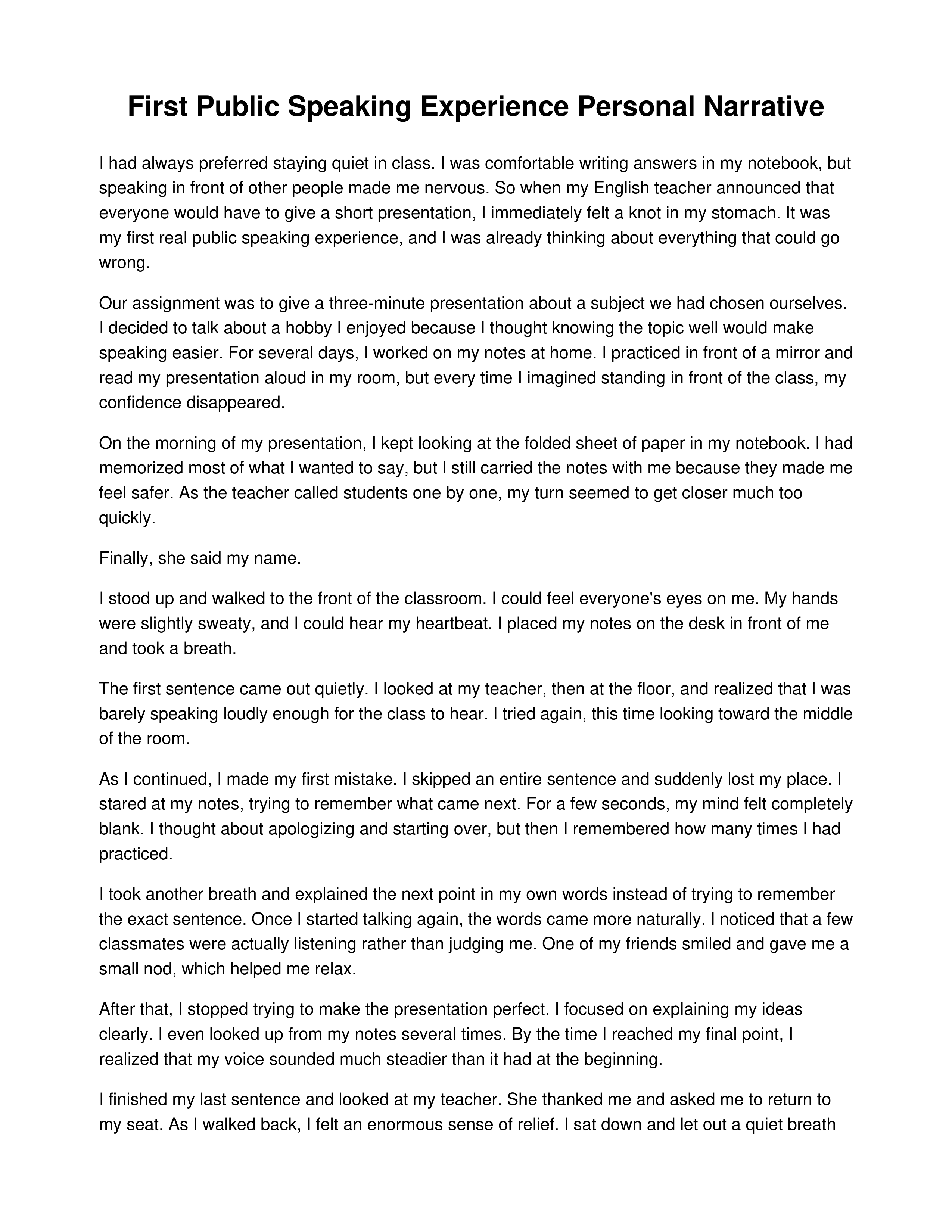 First Public Speaking Experience Personal Narrative — page 1