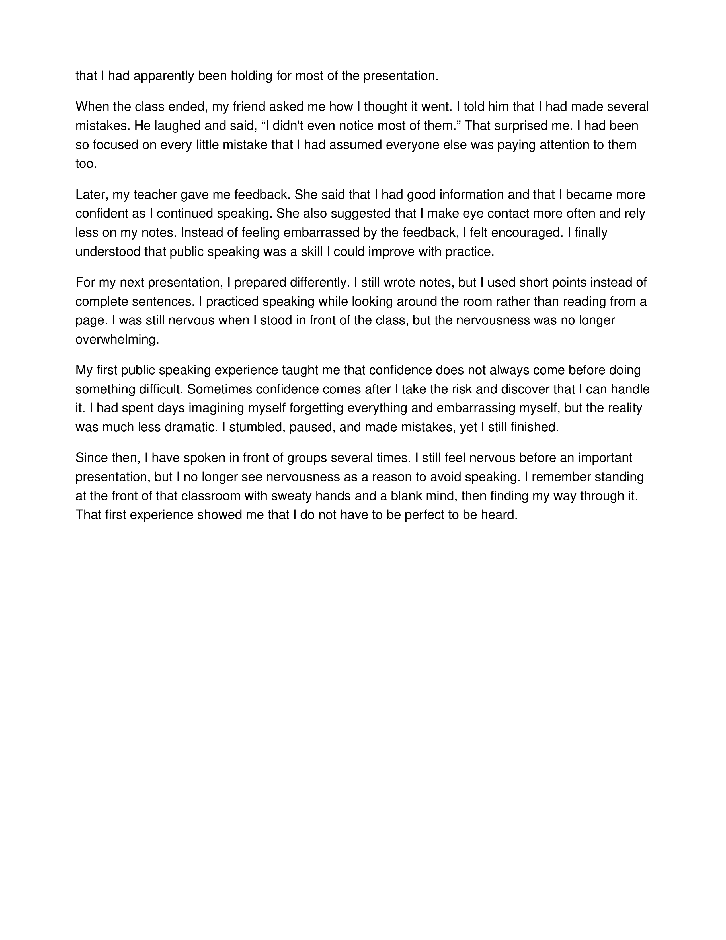 First Public Speaking Experience Personal Narrative — page 2