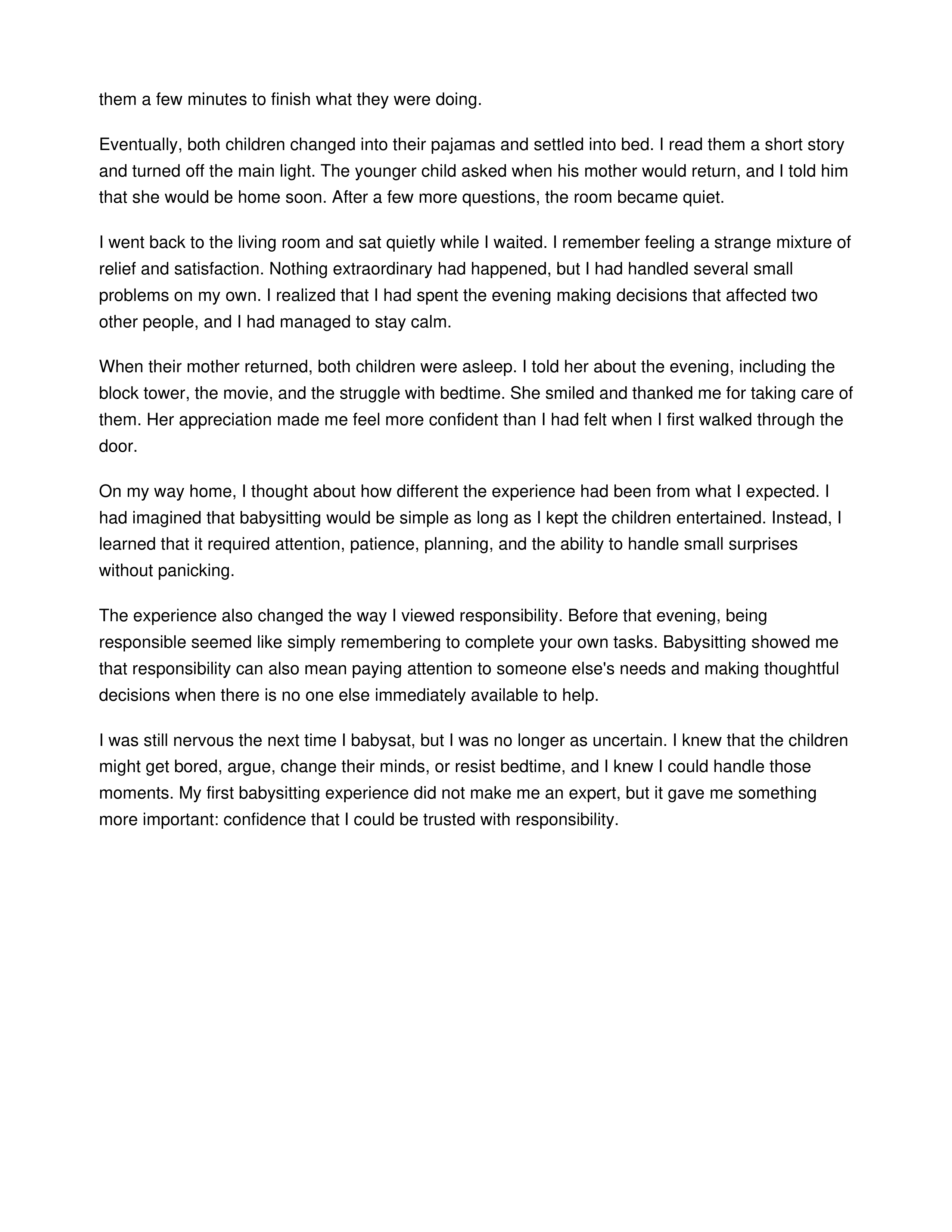 First Time Babysitting Personal Narrative — page 2
