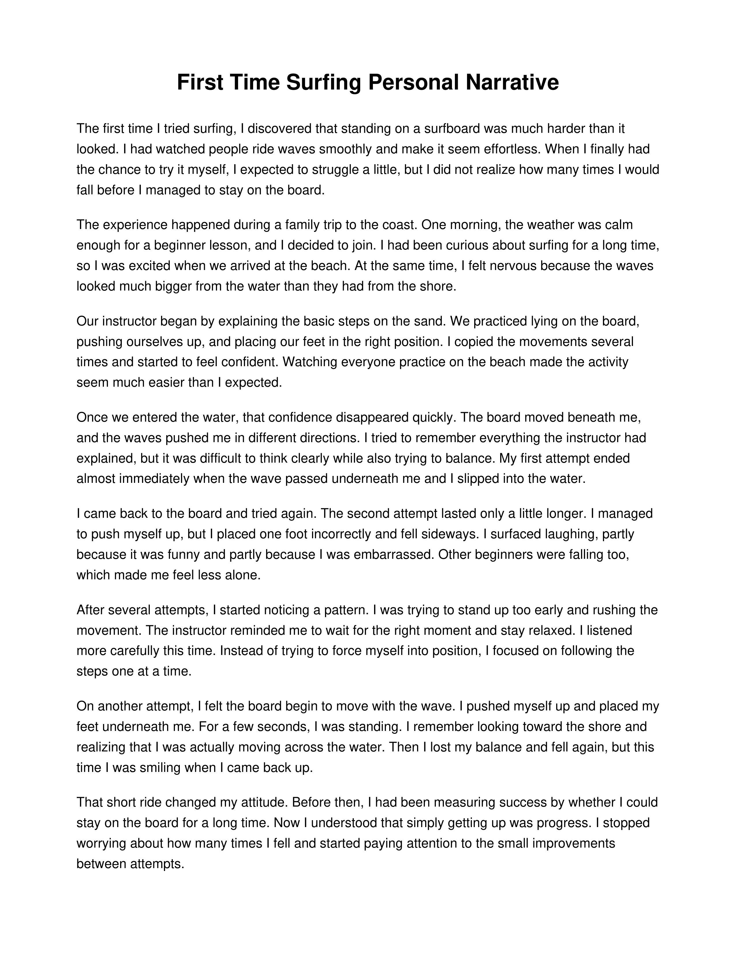 First Time Surfing Personal Narrative — page 1