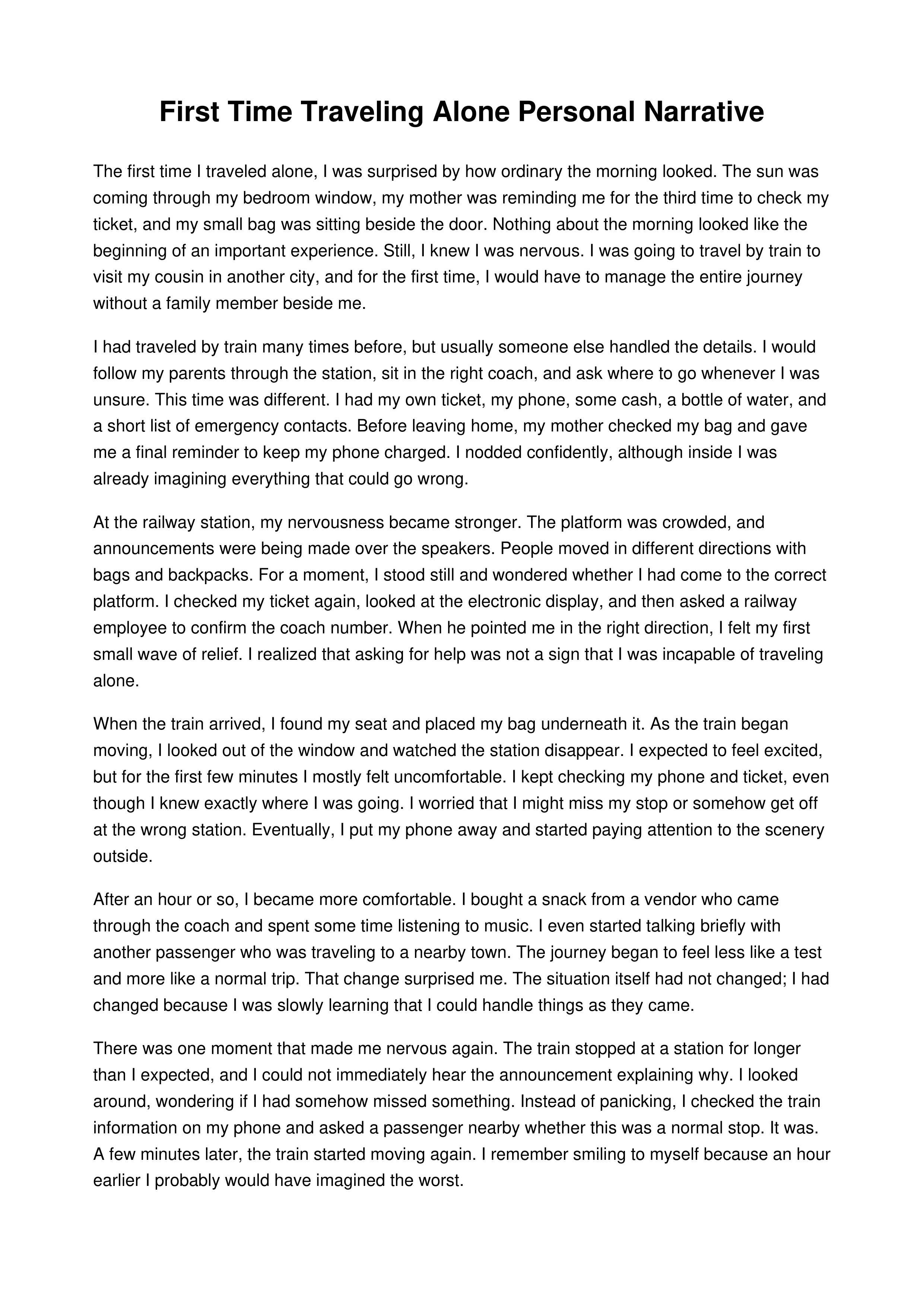 First Time Traveling Alone Personal Narrative — page 1