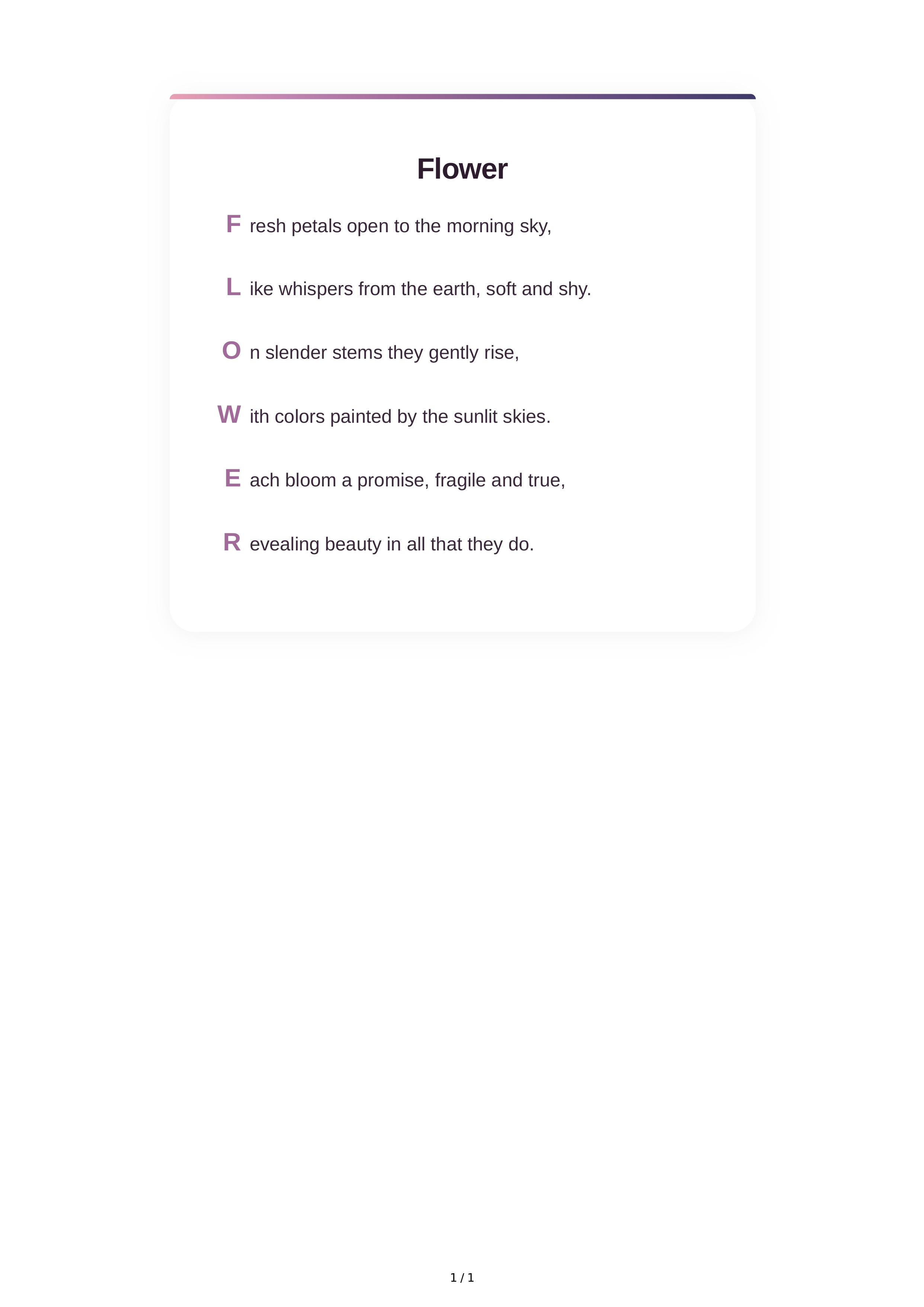 Flower Acrostic Poem — page 1