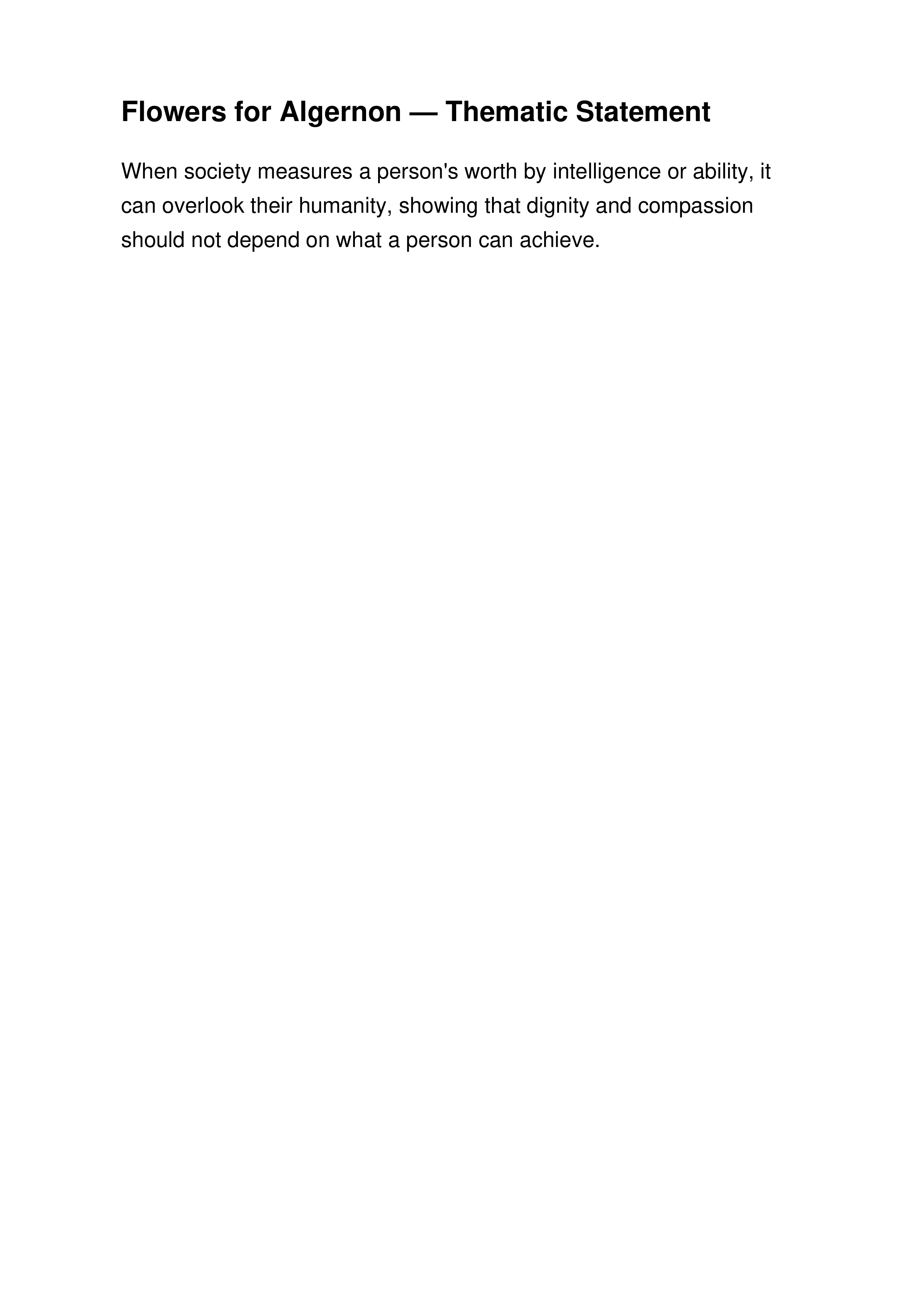 Flowers for Algernon Thematic Statement — page 1