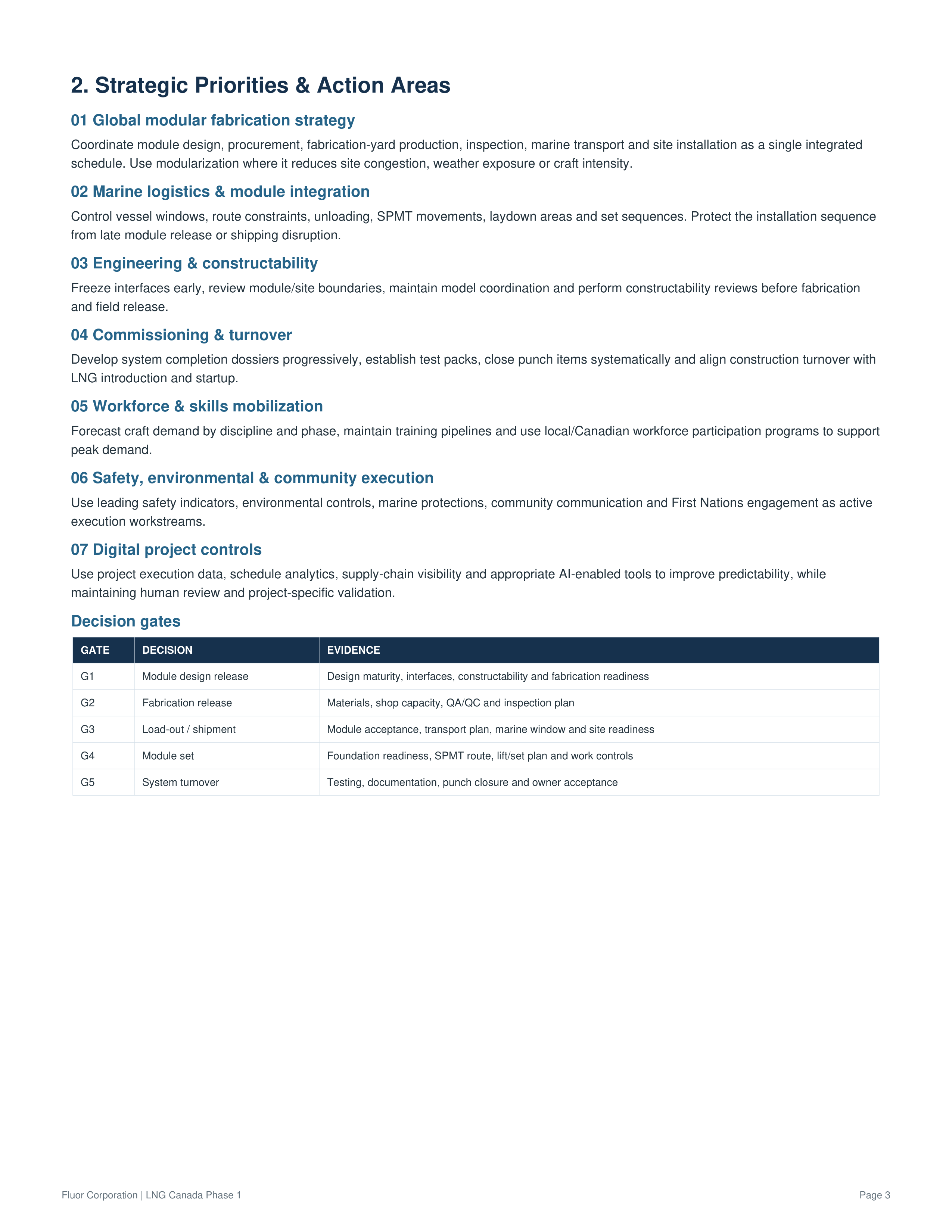 Fluor Corporation LNG Canada Phase 1 Project Action Plan — page 3