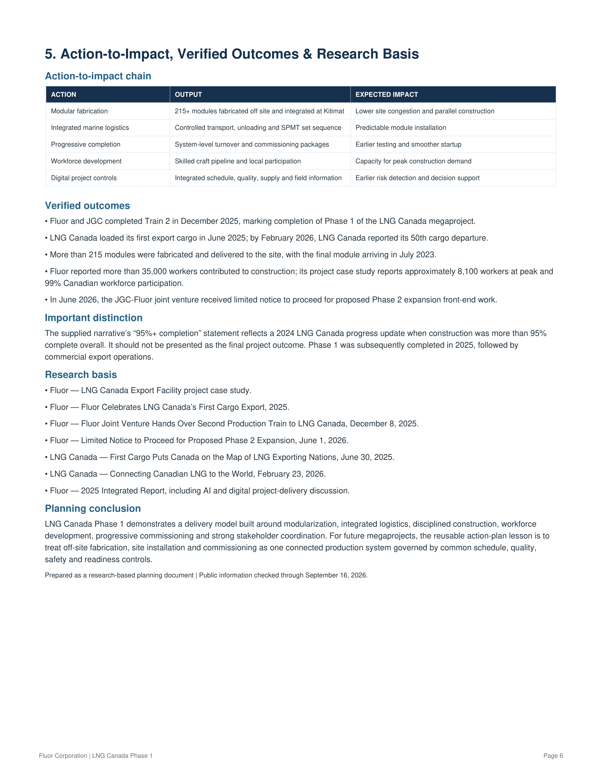 Fluor Corporation LNG Canada Phase 1 Project Action Plan — page 6