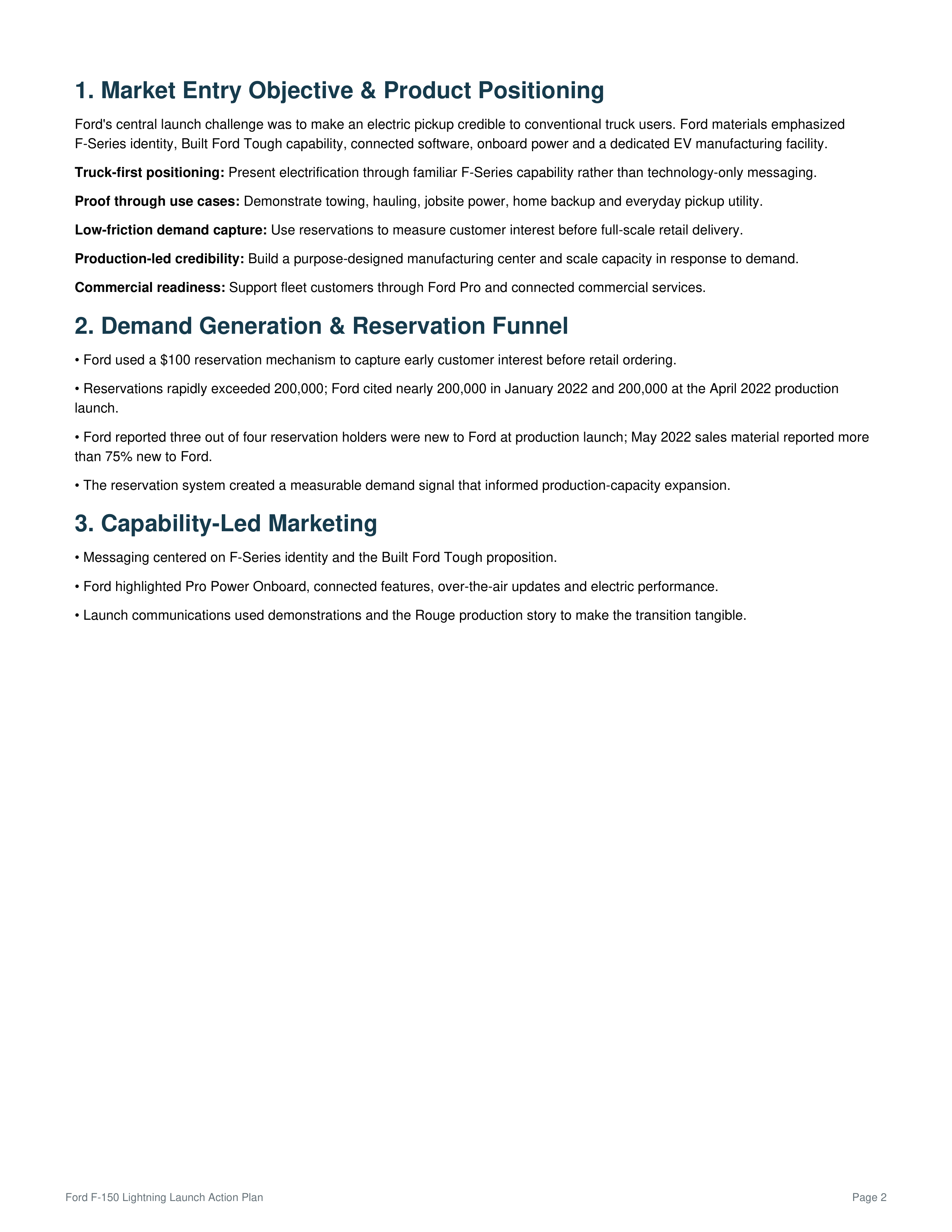 Ford F-150 Lightning Launch Action Plan — page 2
