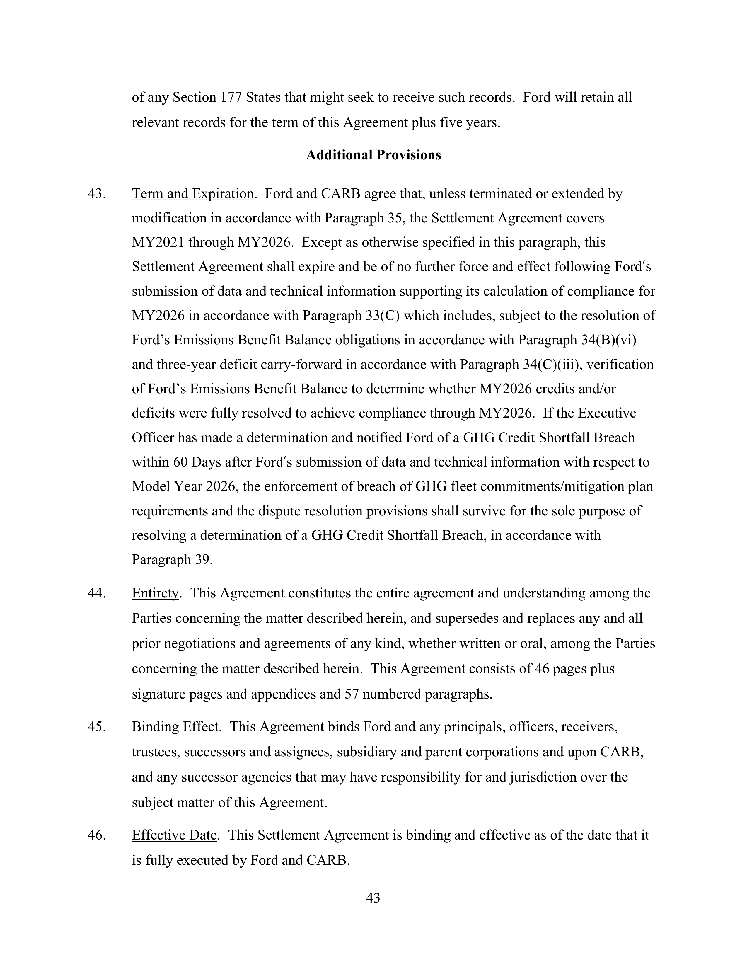 Ford Framework Agreement — page 43