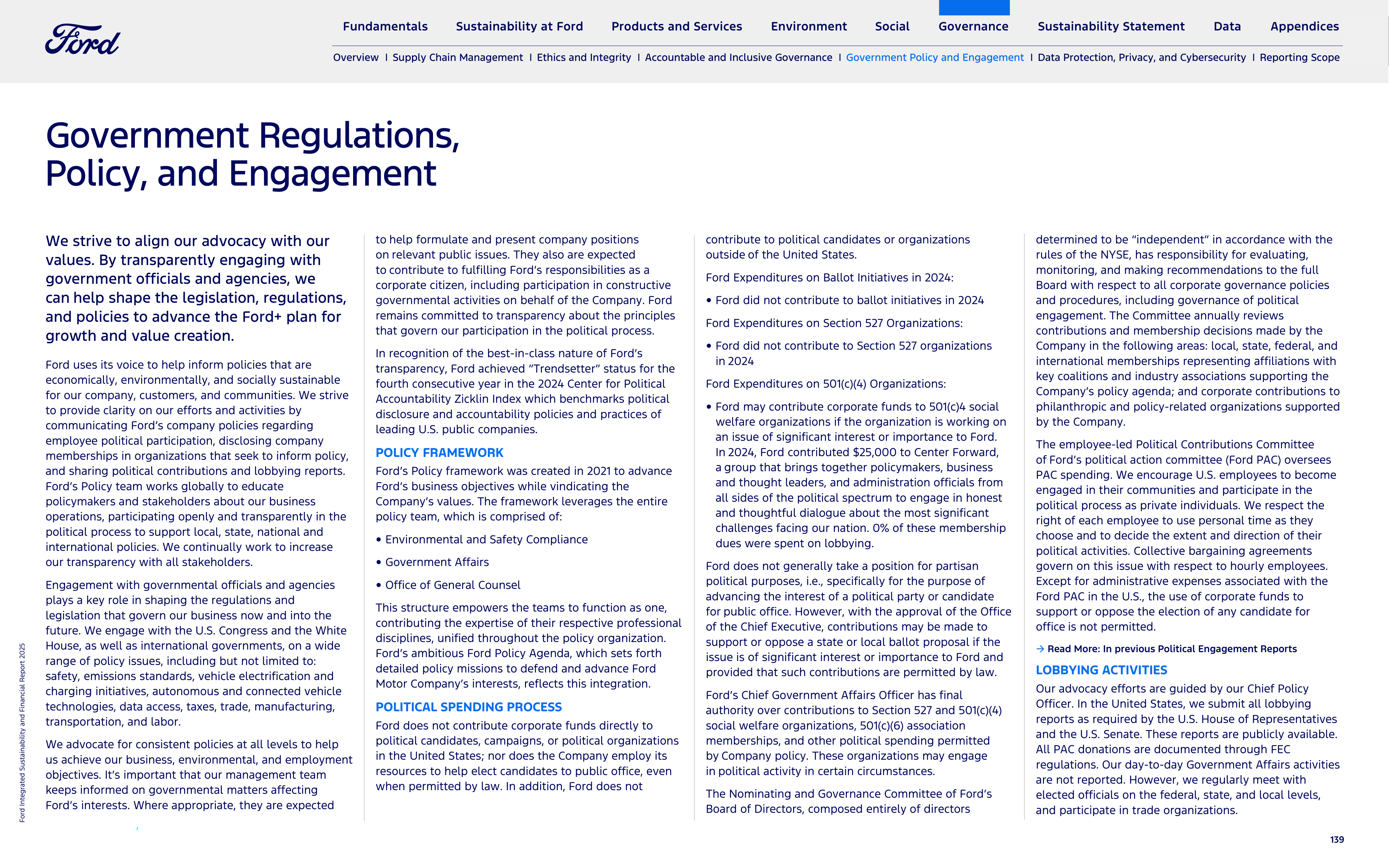 Ford Integrated Sustainability and Financial Report — page 139