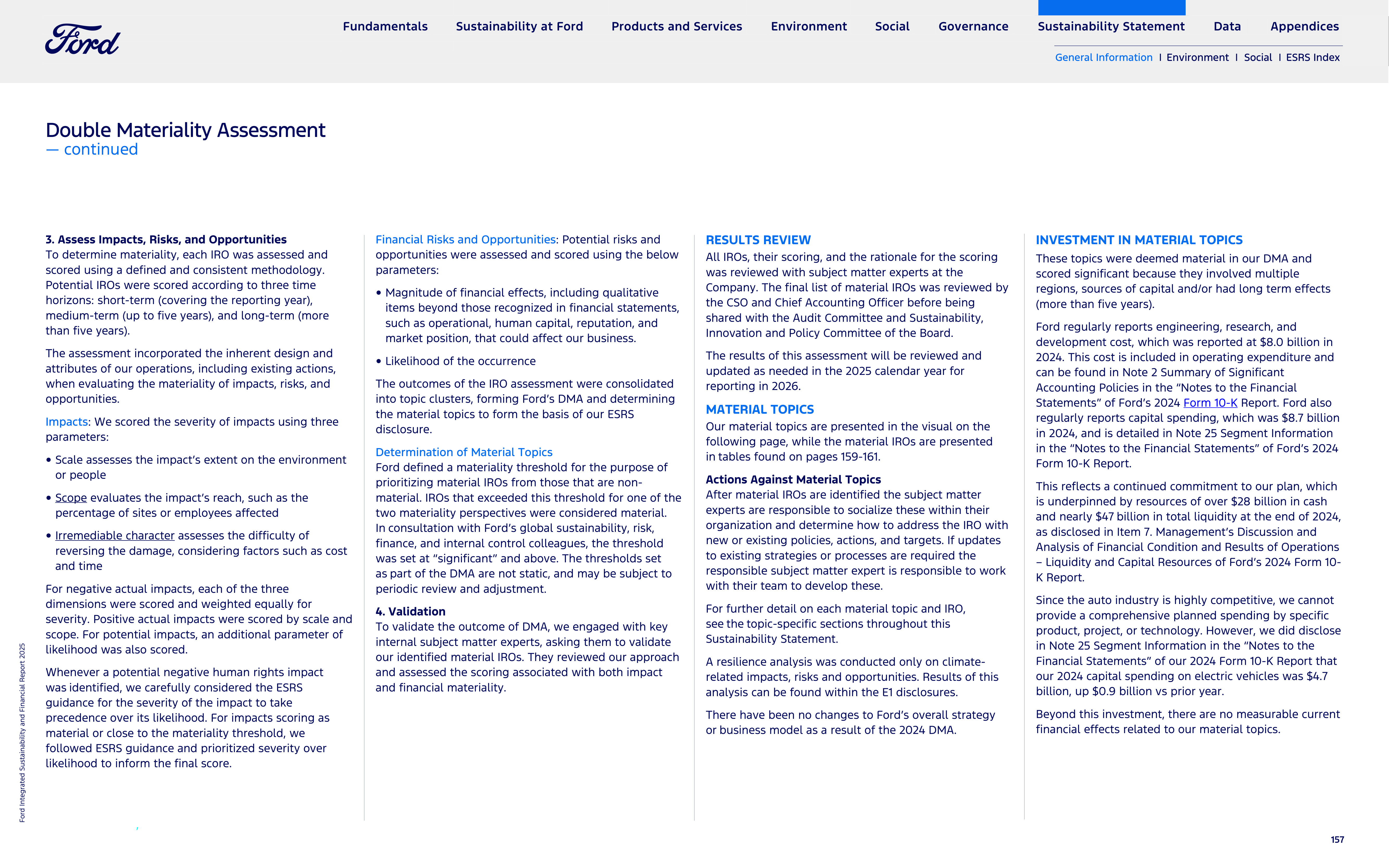 Ford Integrated Sustainability and Financial Report — page 157