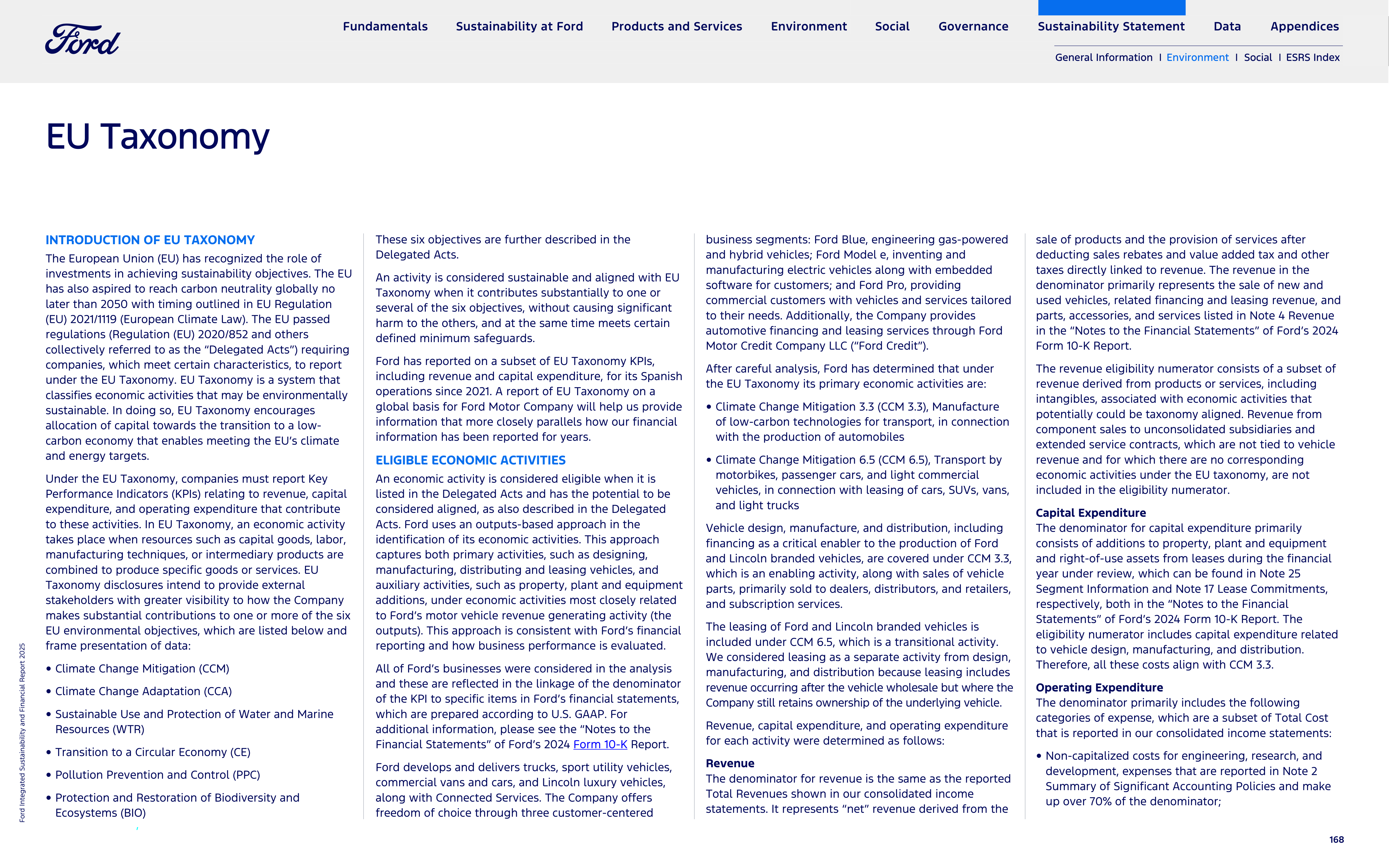 Ford Integrated Sustainability and Financial Report — page 168