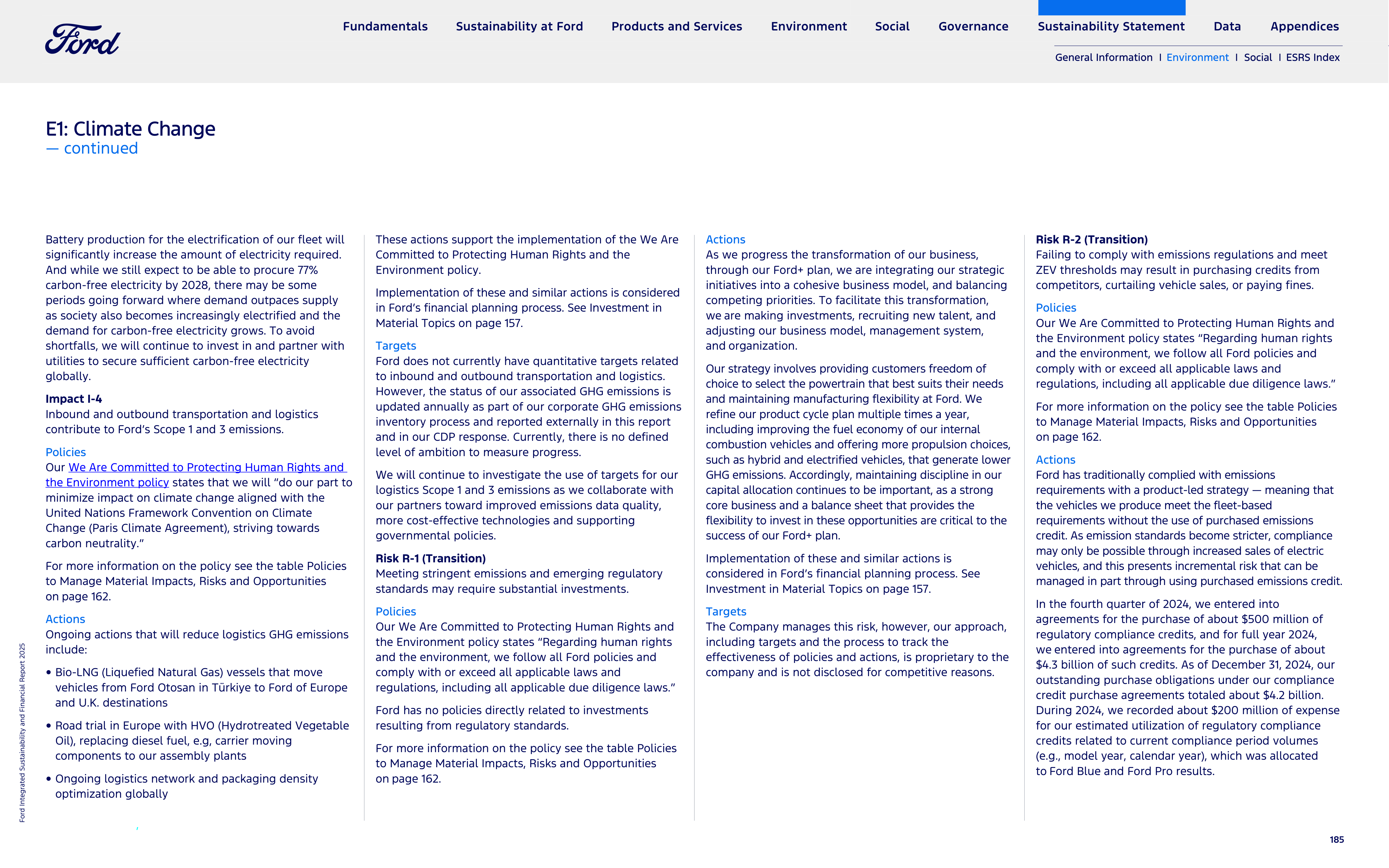 Ford Integrated Sustainability and Financial Report — page 185