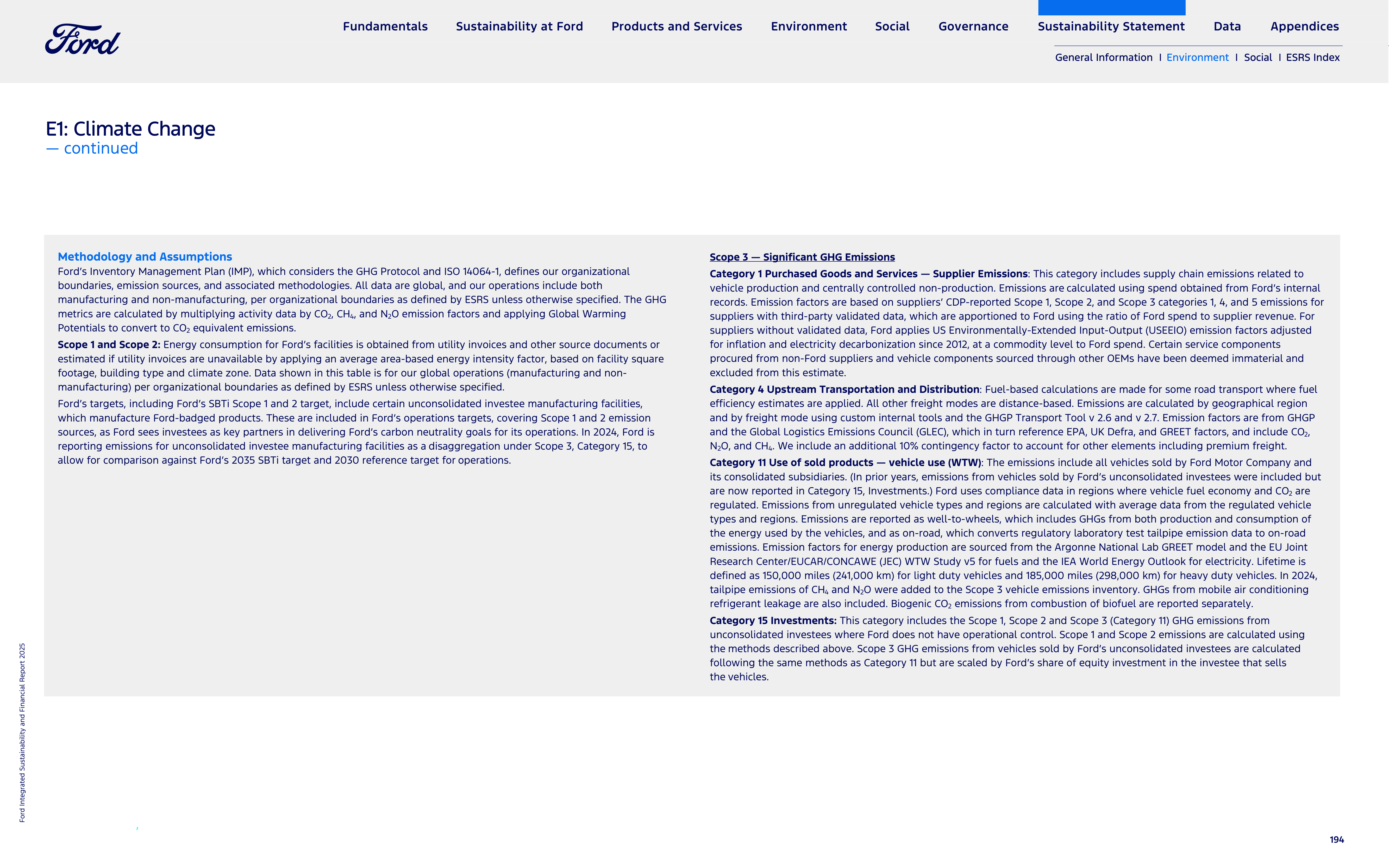 Ford Integrated Sustainability and Financial Report — page 194