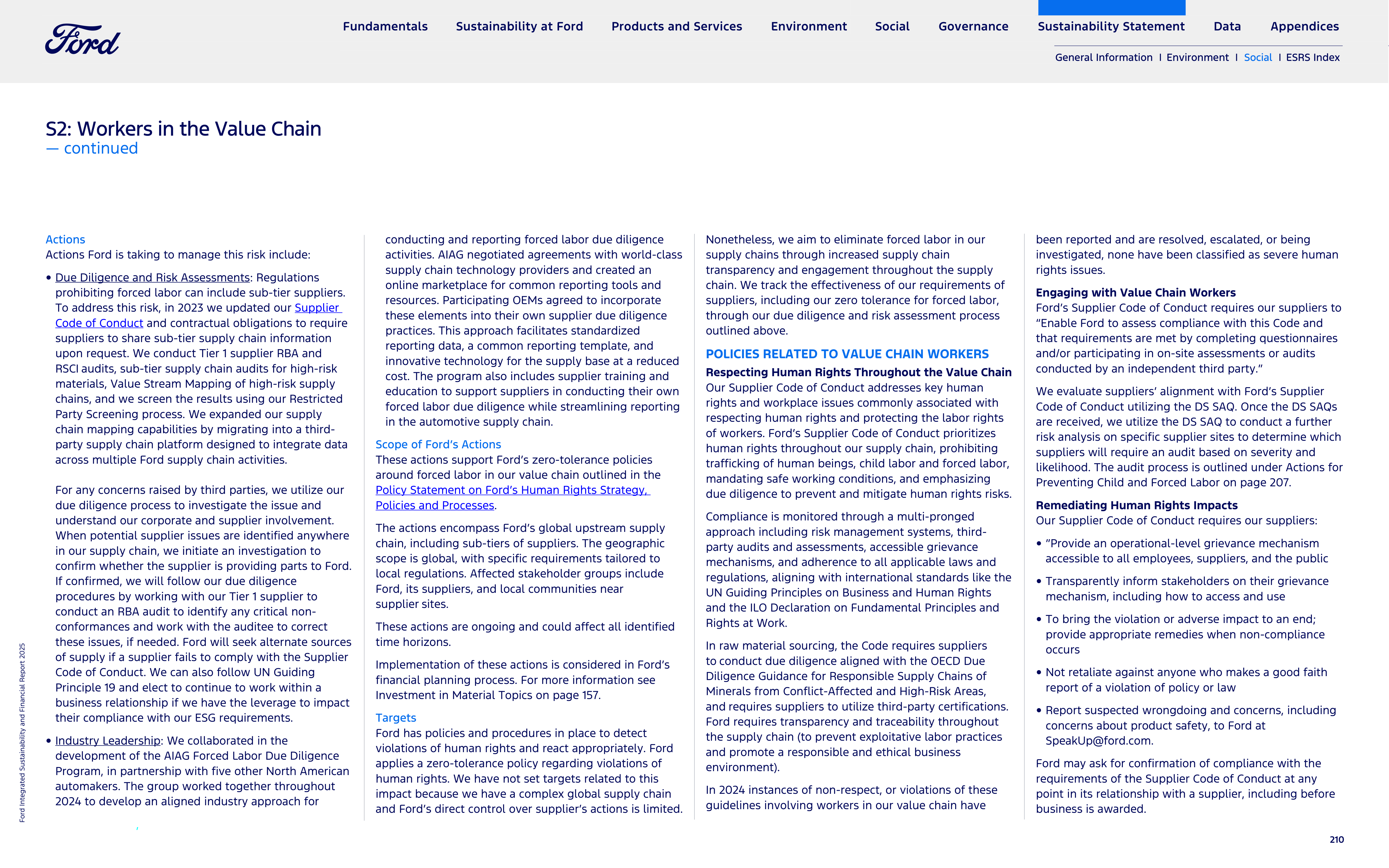 Ford Integrated Sustainability and Financial Report — page 210