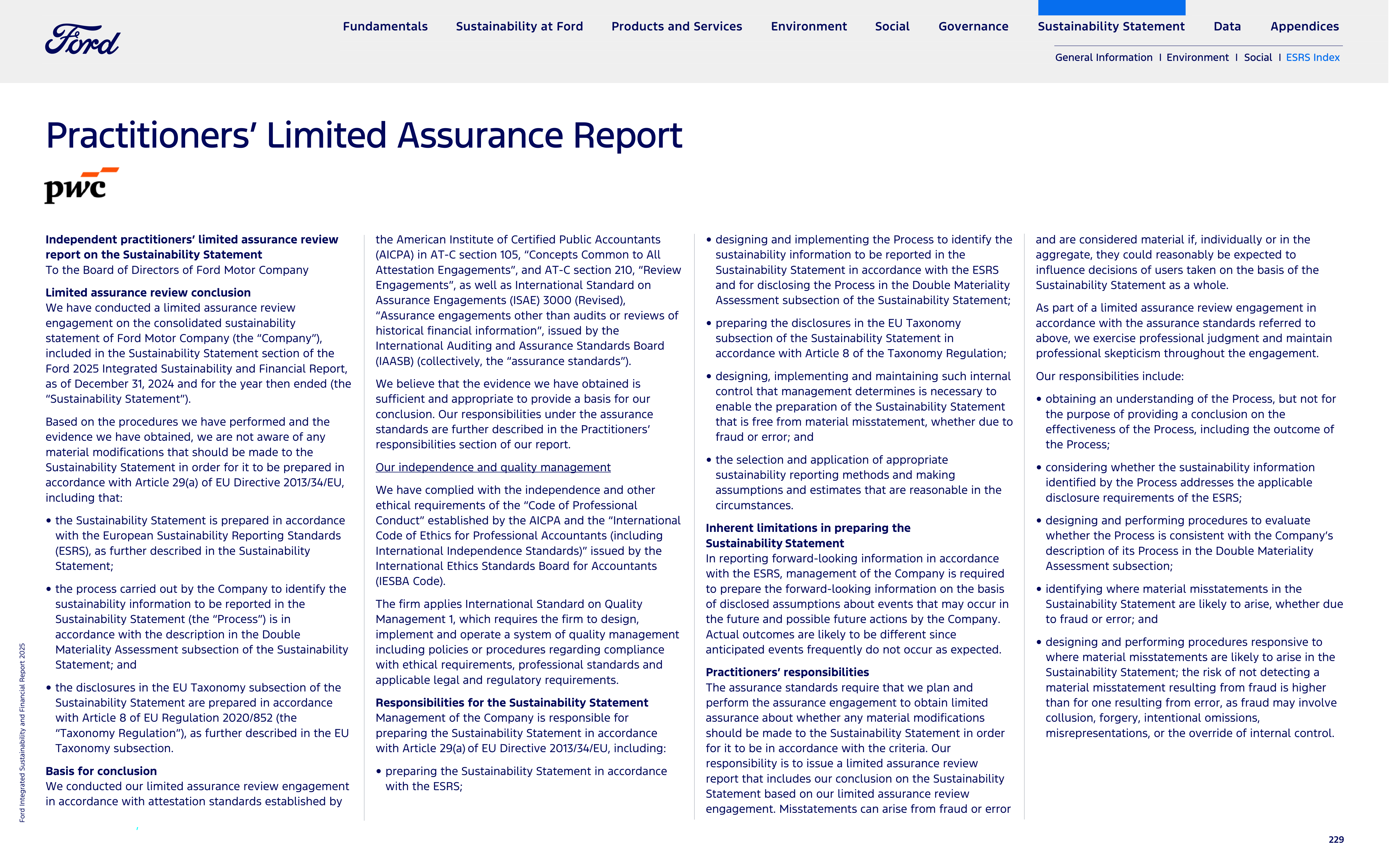 Ford Integrated Sustainability and Financial Report — page 229