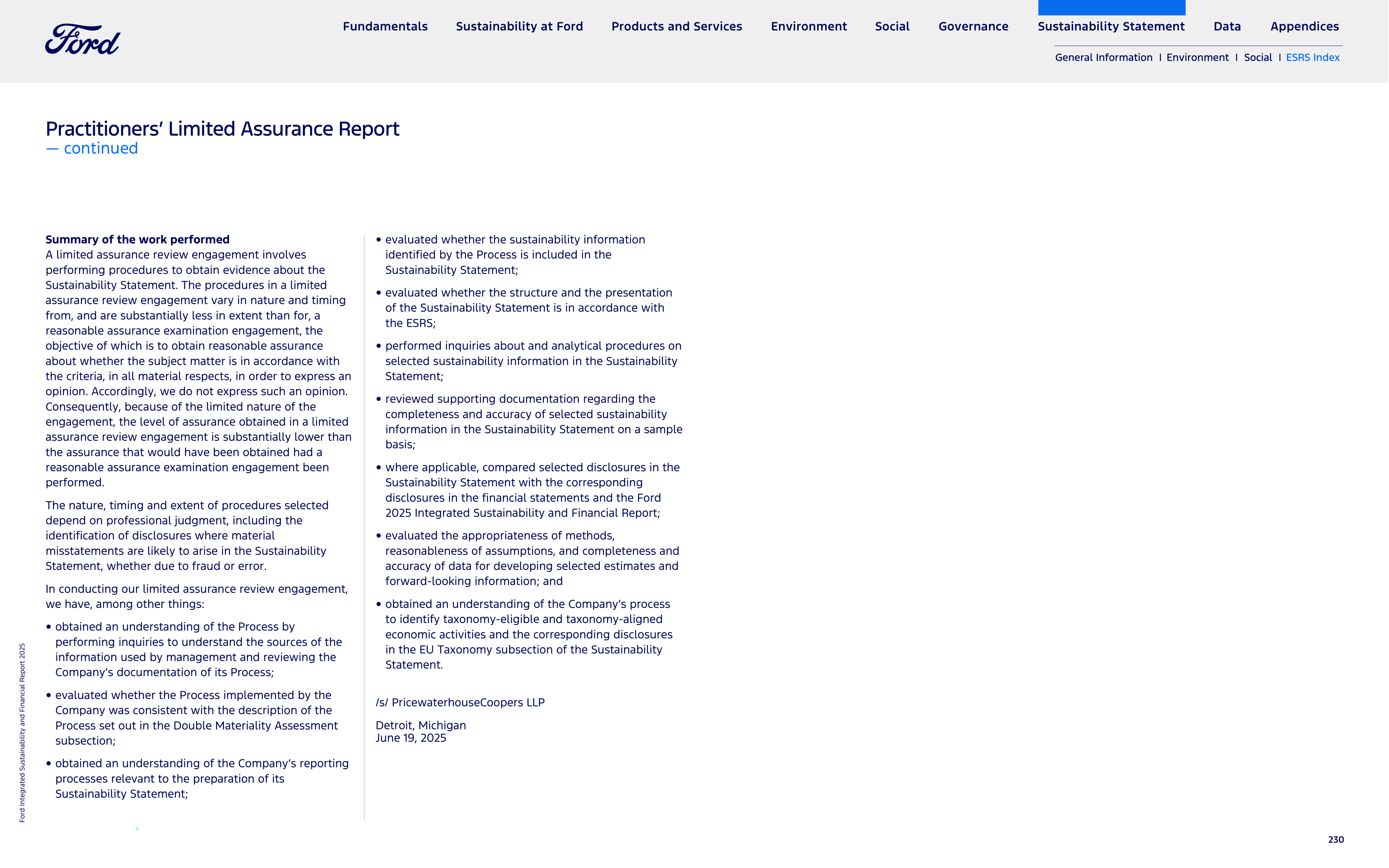 Ford Integrated Sustainability and Financial Report — page 230