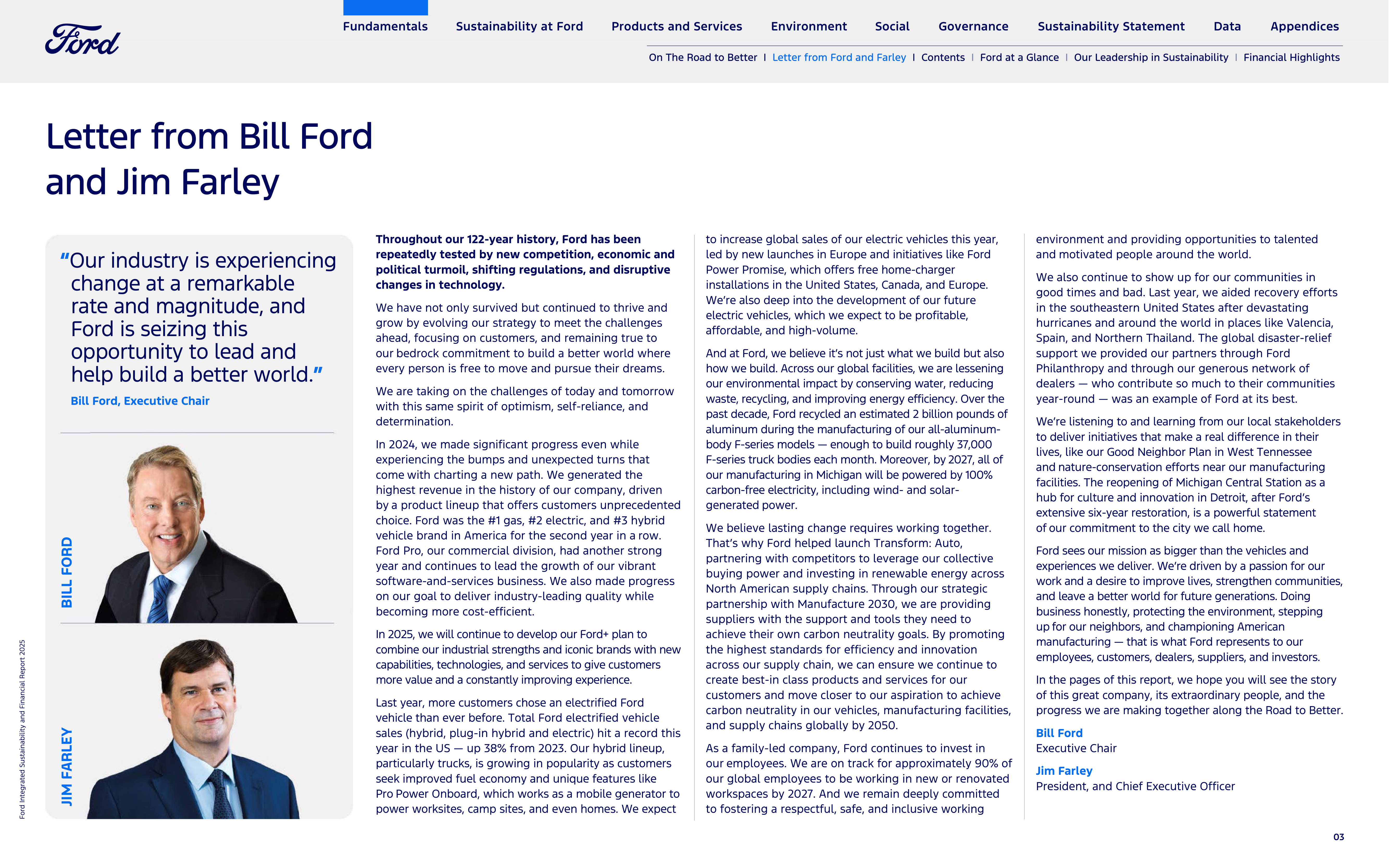 Ford Integrated Sustainability and Financial Report — page 3