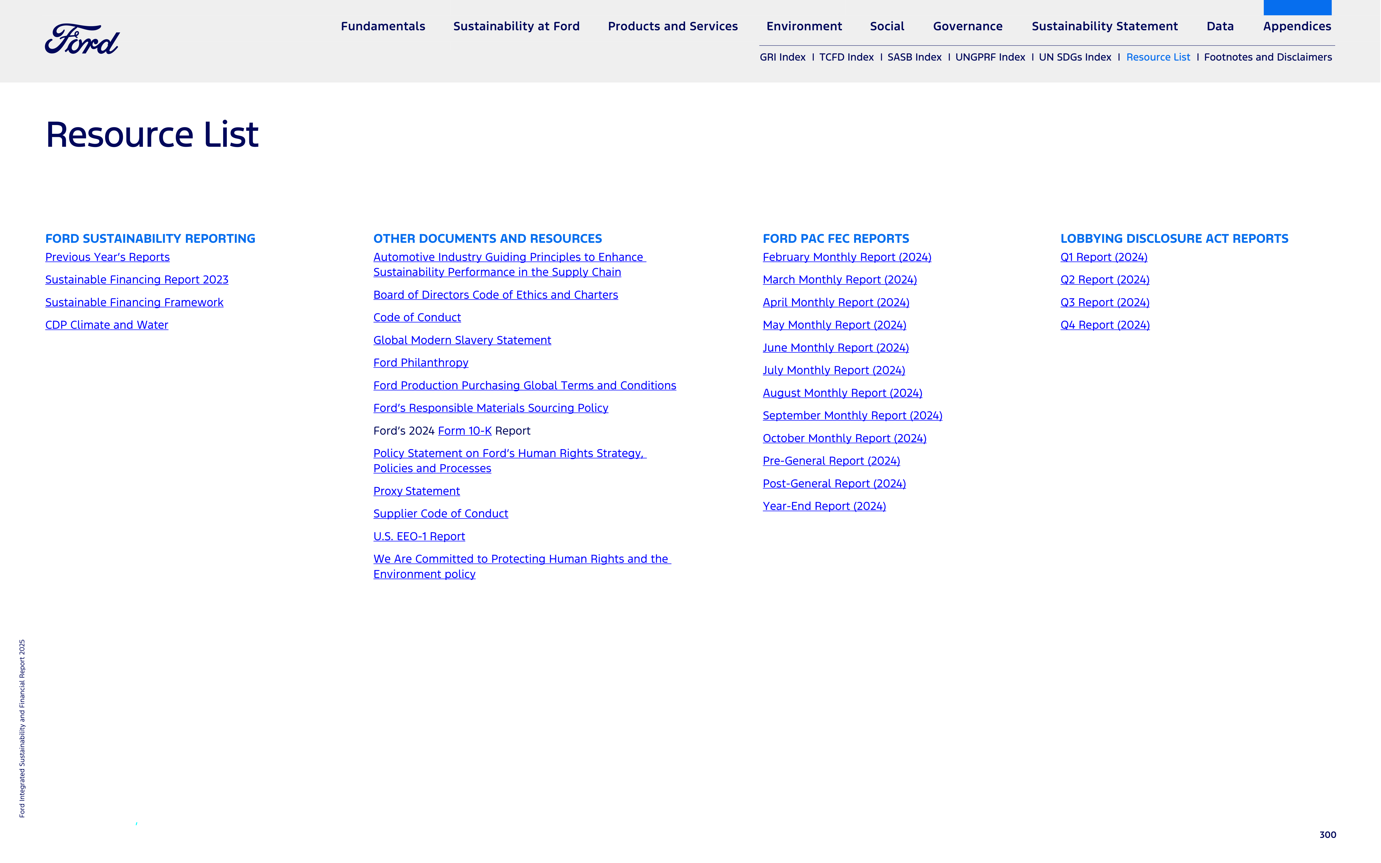 Ford Integrated Sustainability and Financial Report — page 300