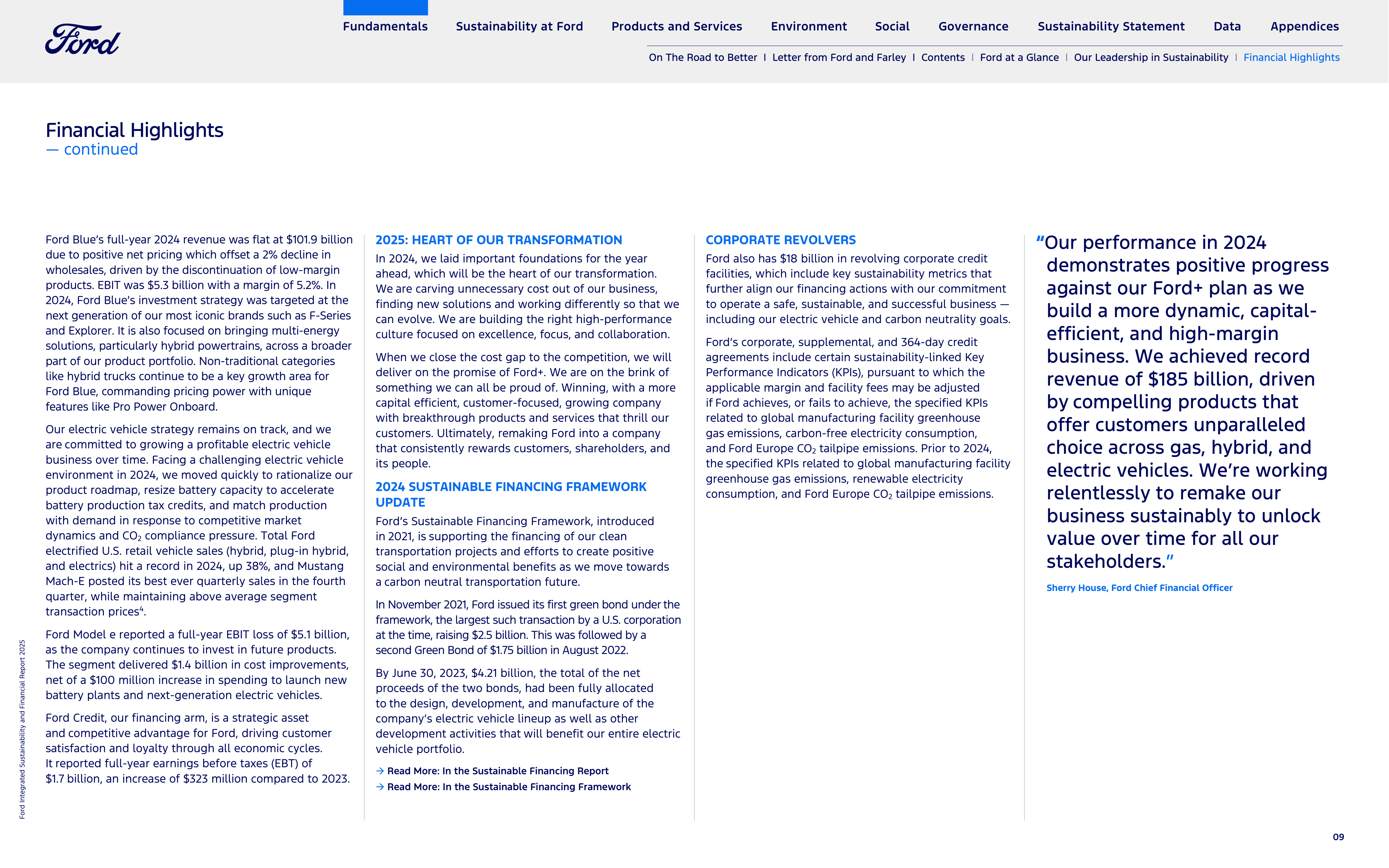 Ford Integrated Sustainability and Financial Report — page 9