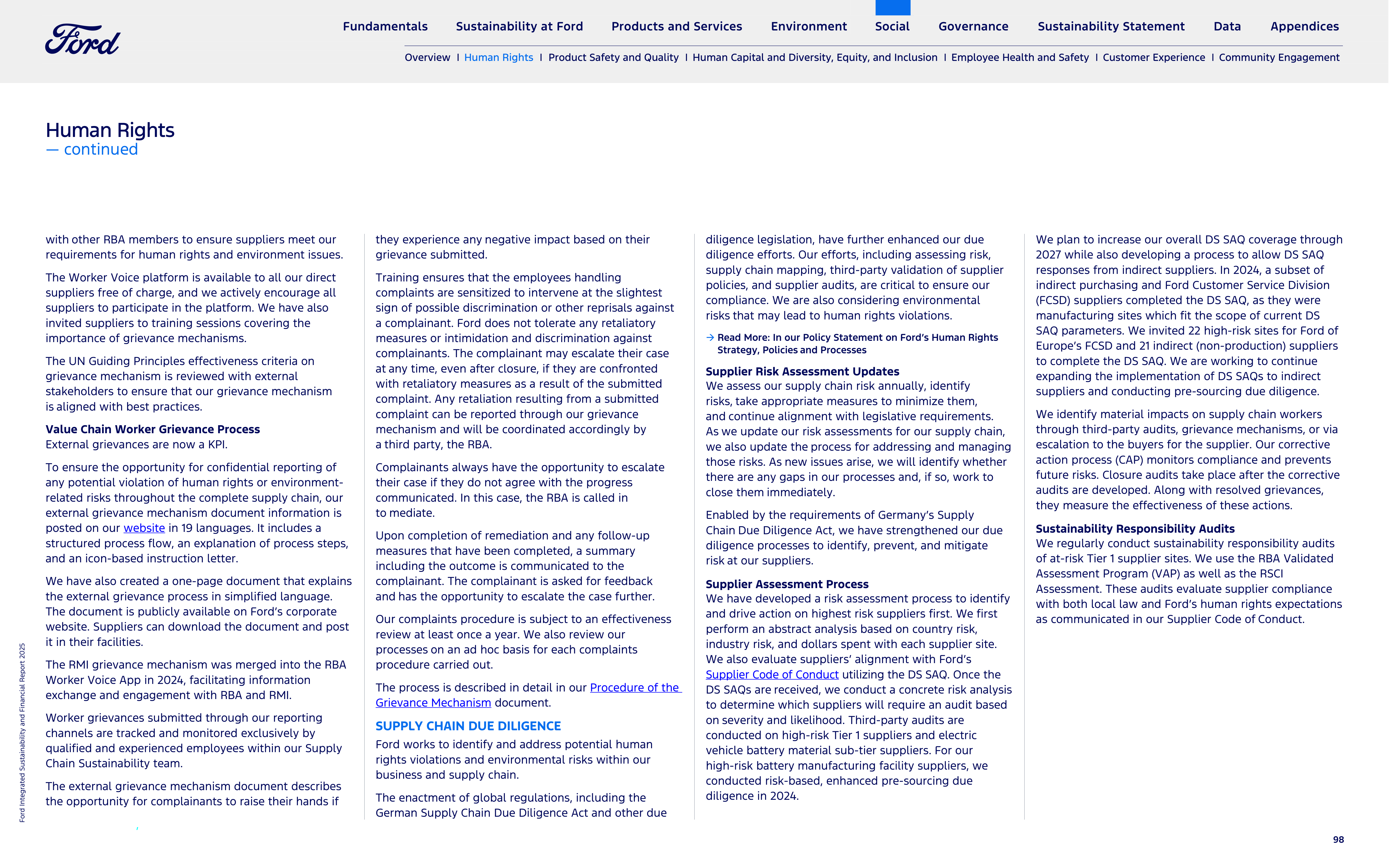 Ford Integrated Sustainability and Financial Report — page 98