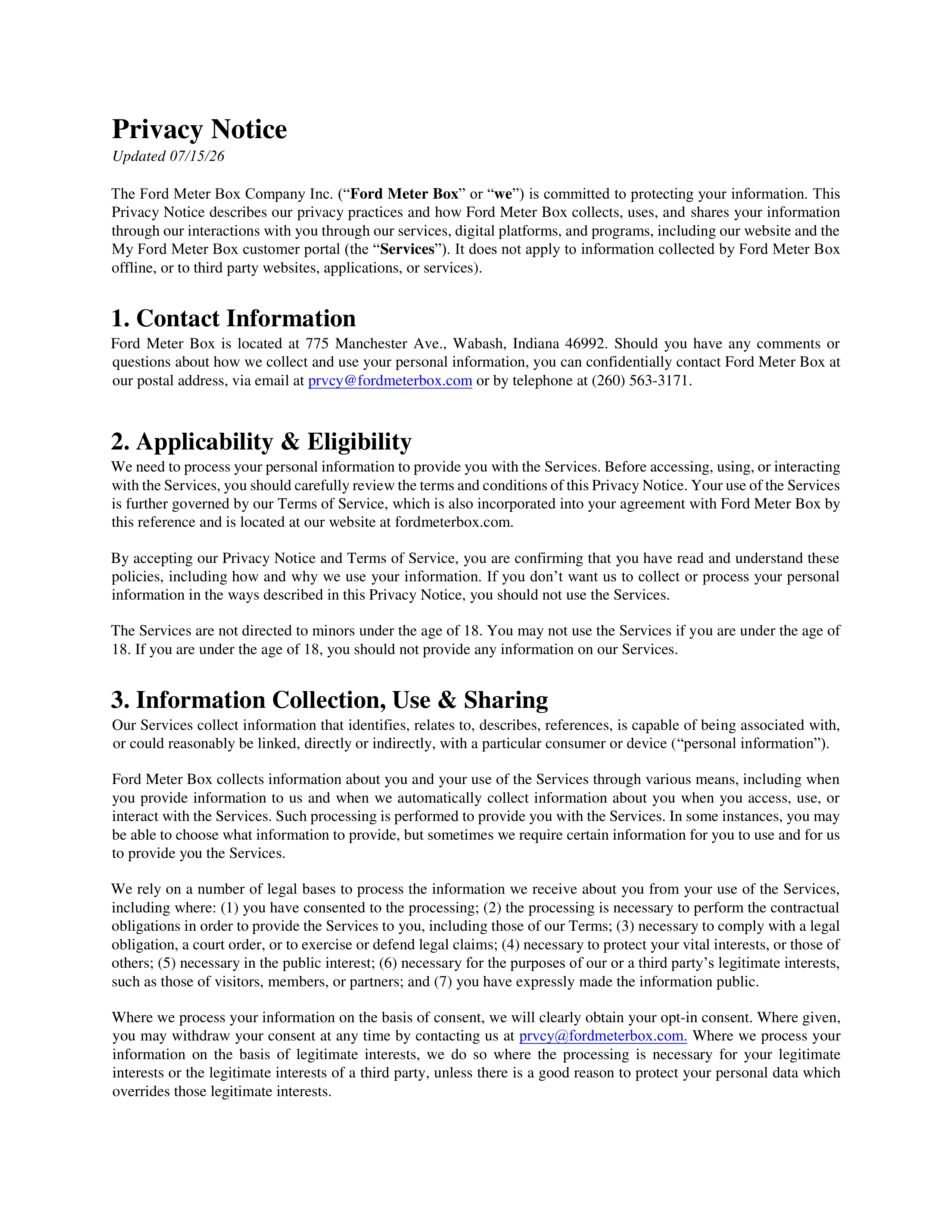 Ford Meter Box Privacy Notice — page 1