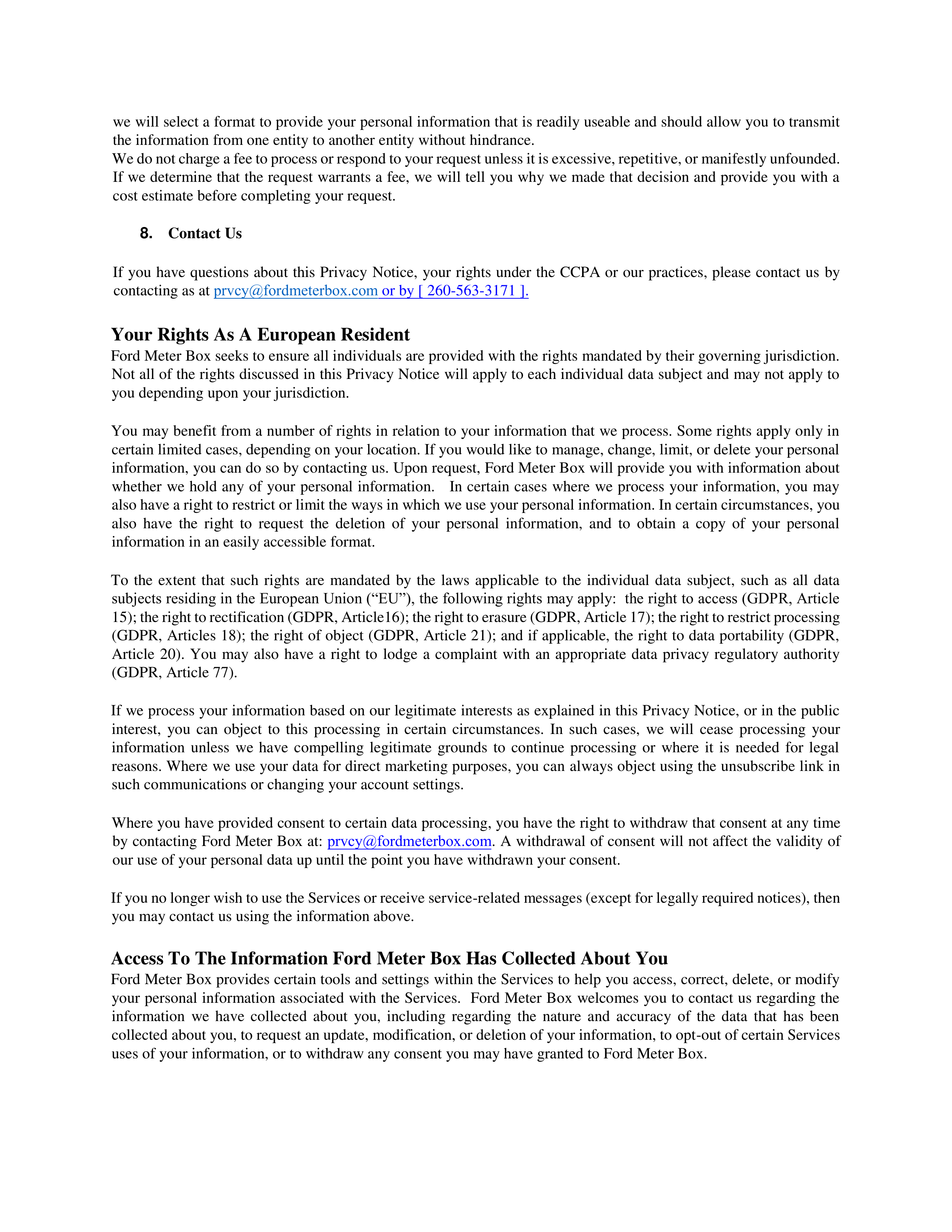 Ford Meter Box Privacy Notice — page 8