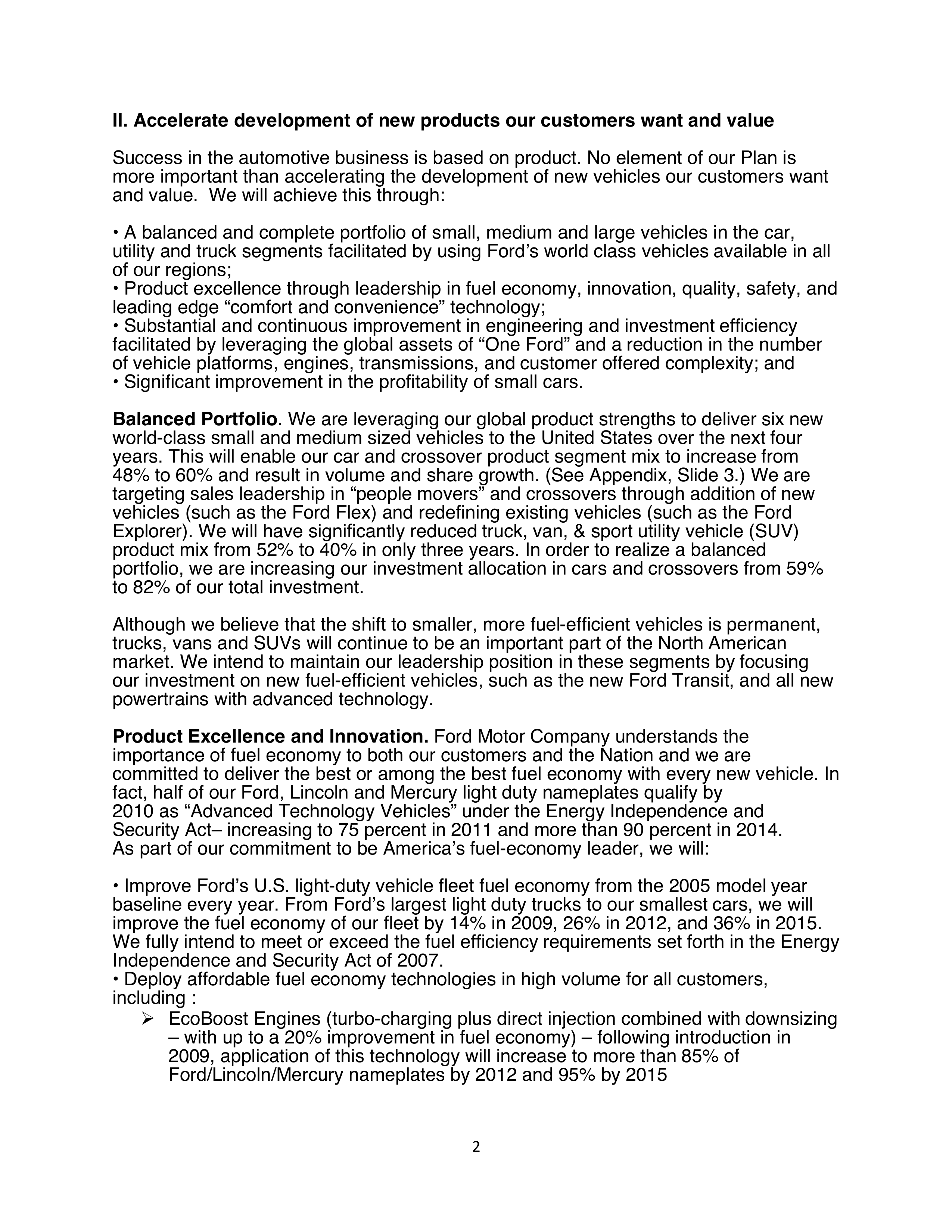 Ford Motor Business Plan  — page 2