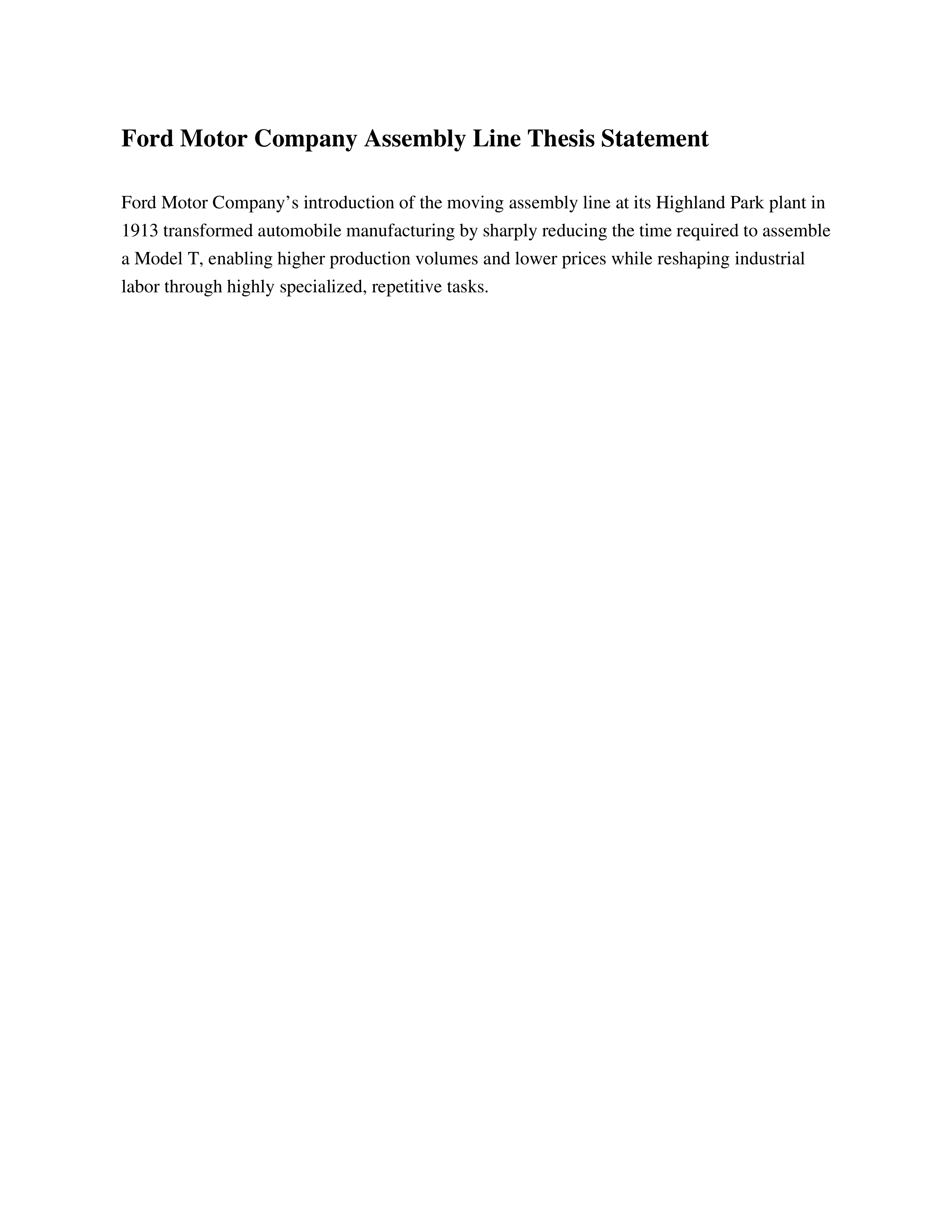 Ford Motor Company Assembly Line Thesis Statement — page 1