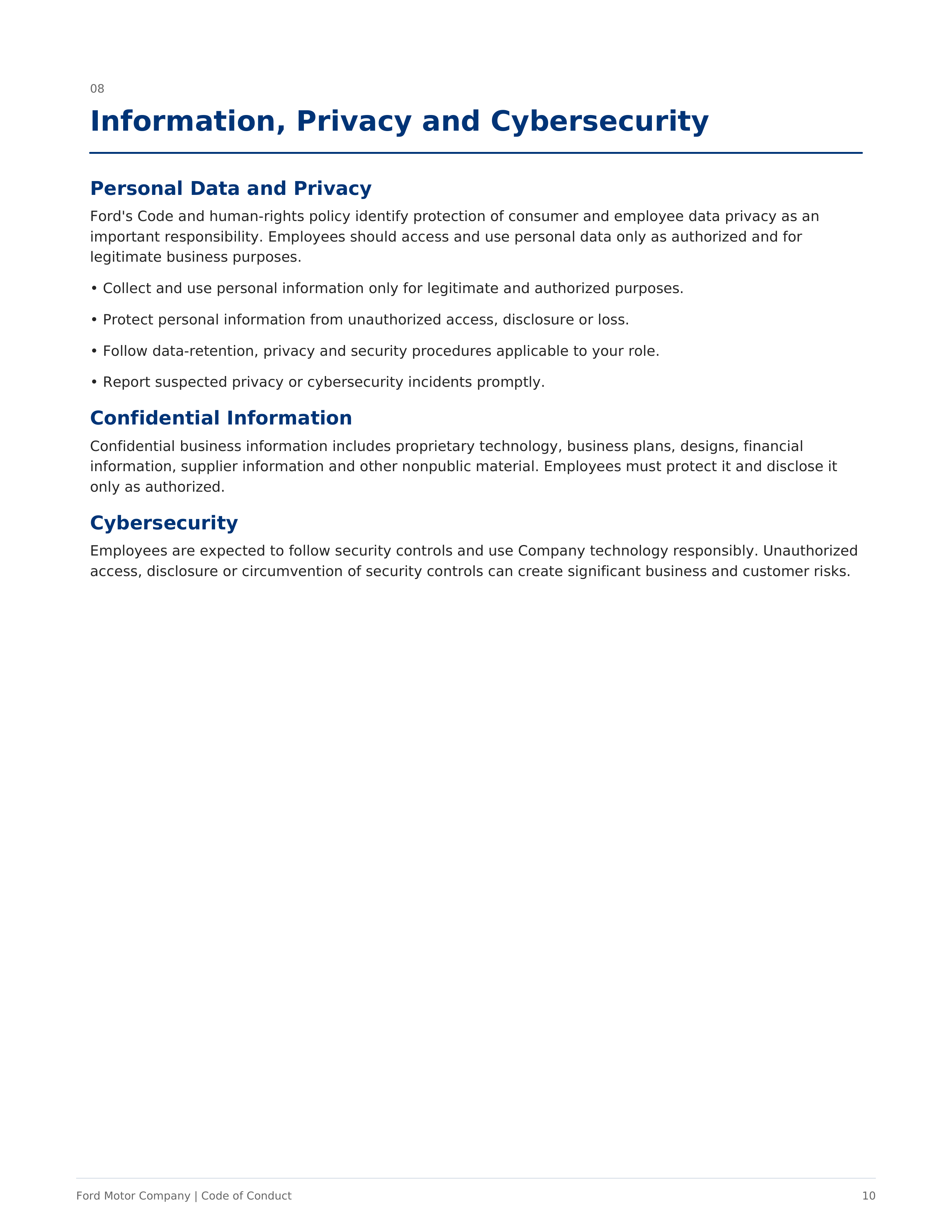 Ford Motor Company Code of Conduct Handbook — page 10