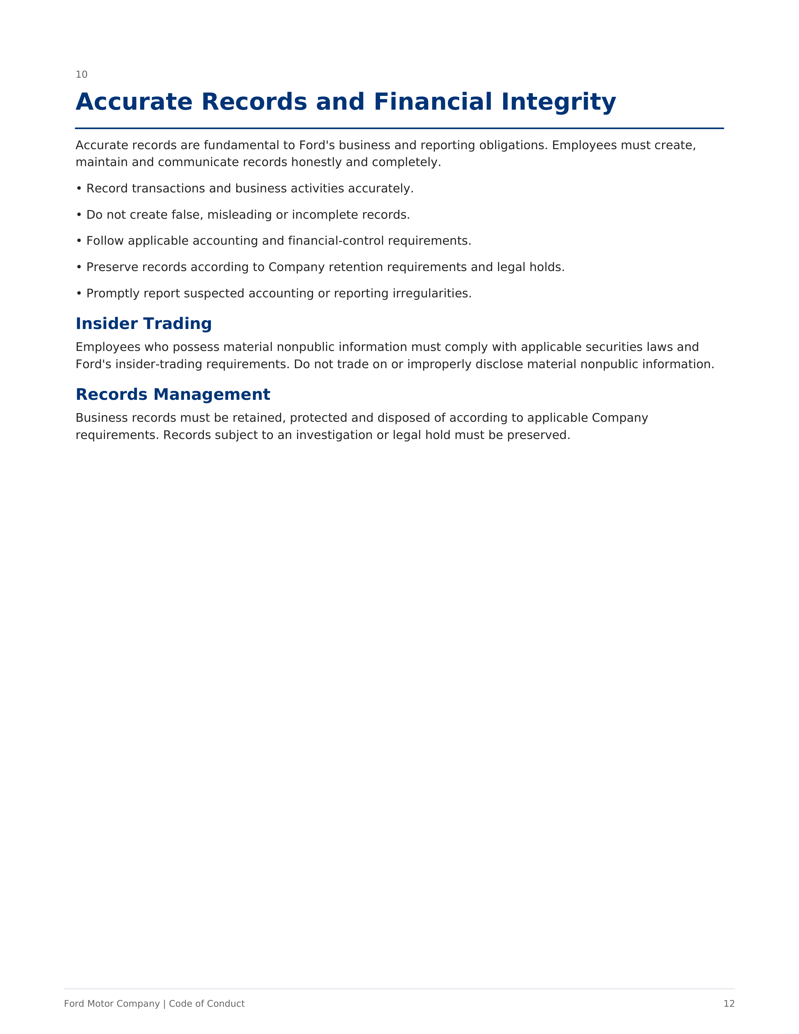 Ford Motor Company Code of Conduct Handbook — page 12