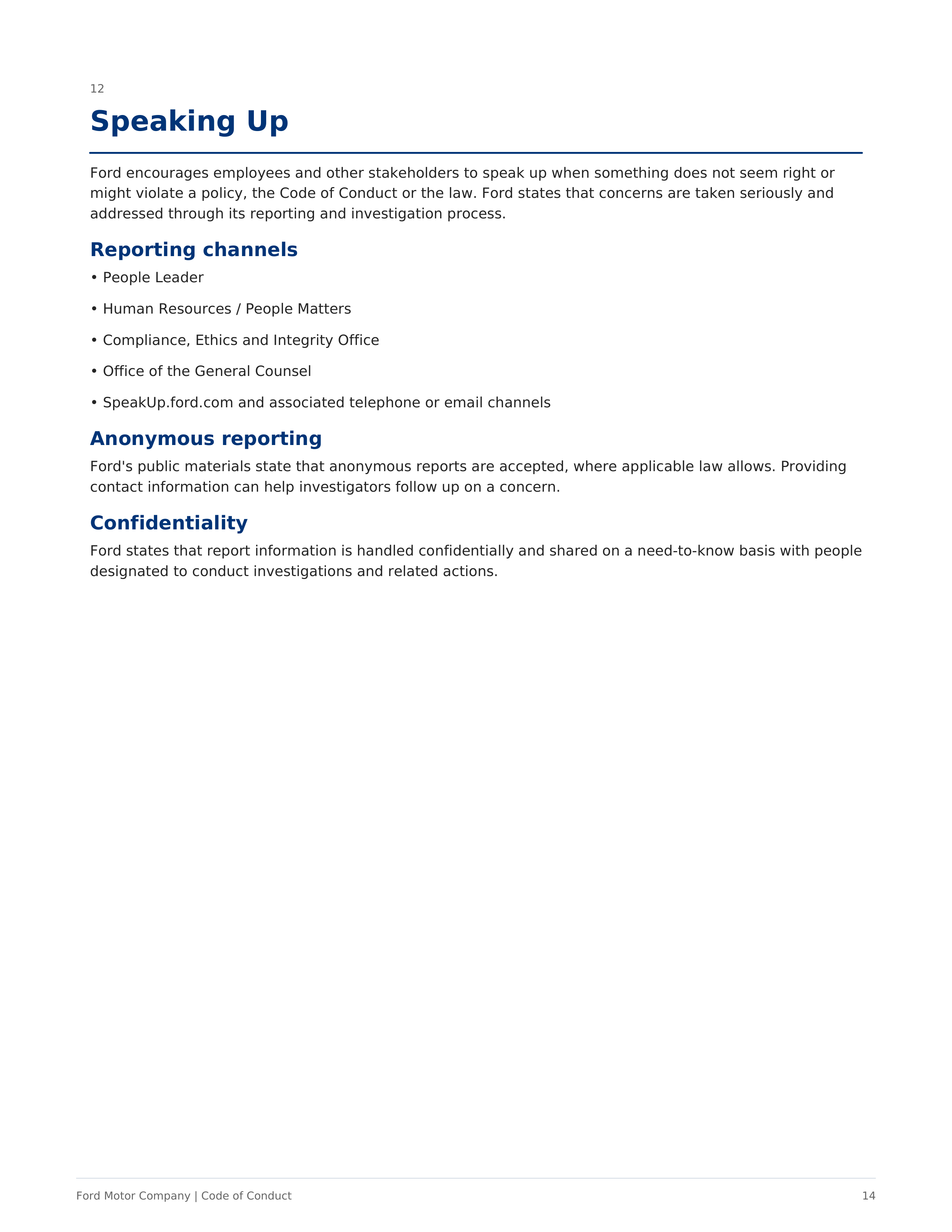 Ford Motor Company Code of Conduct Handbook — page 14