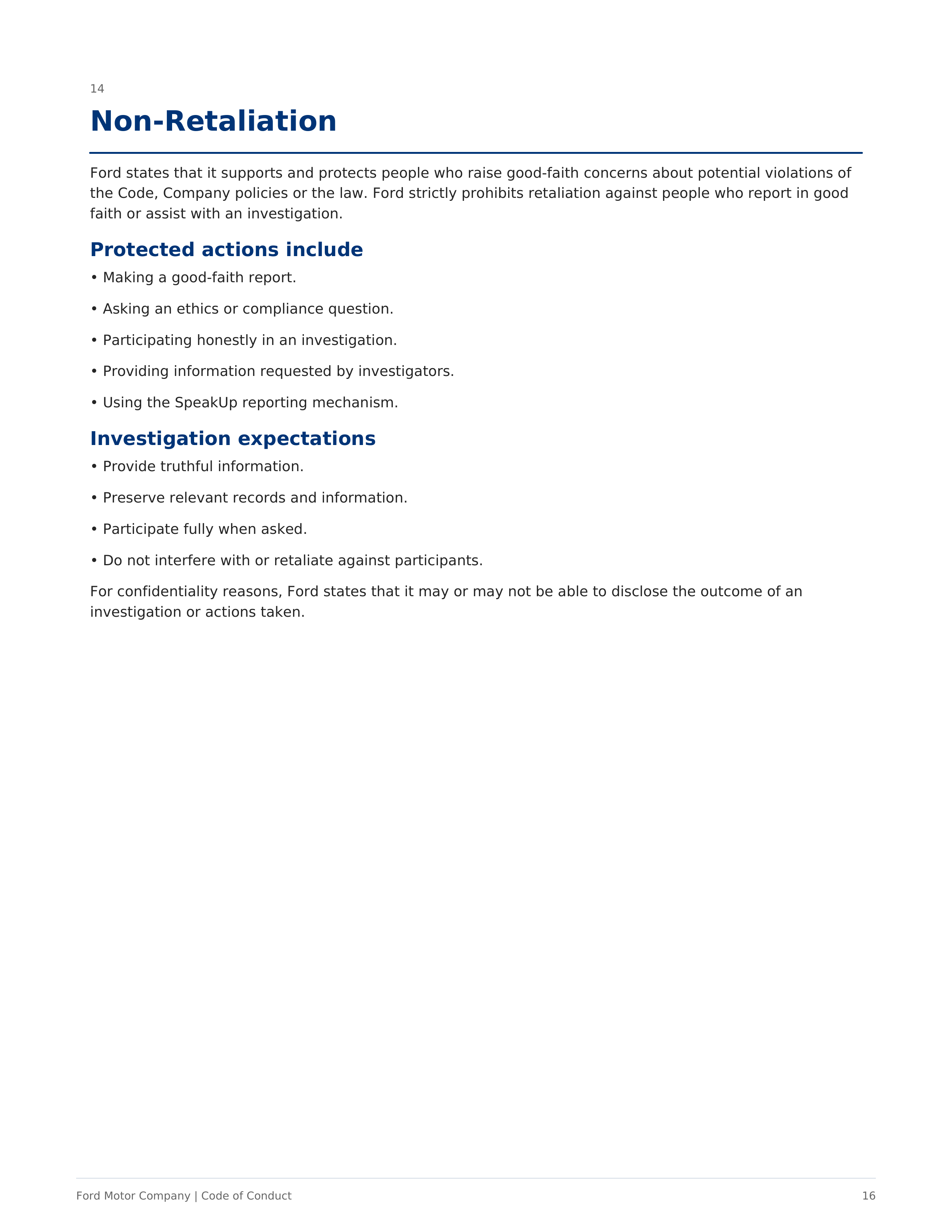 Ford Motor Company Code of Conduct Handbook — page 16