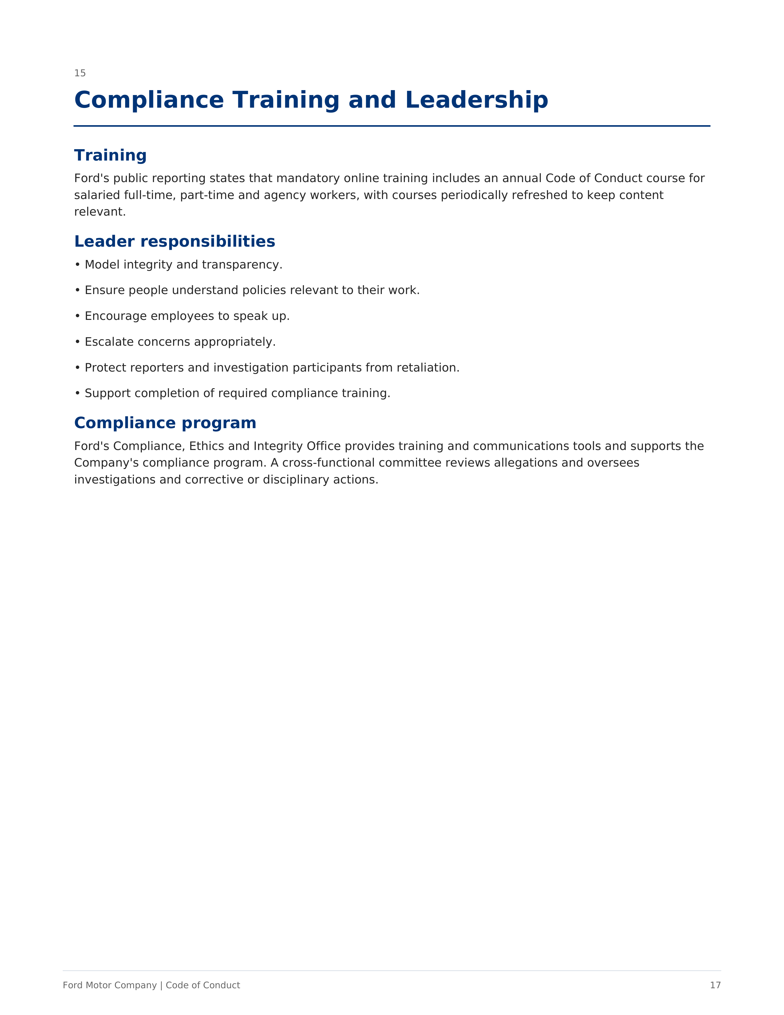 Ford Motor Company Code of Conduct Handbook — page 17