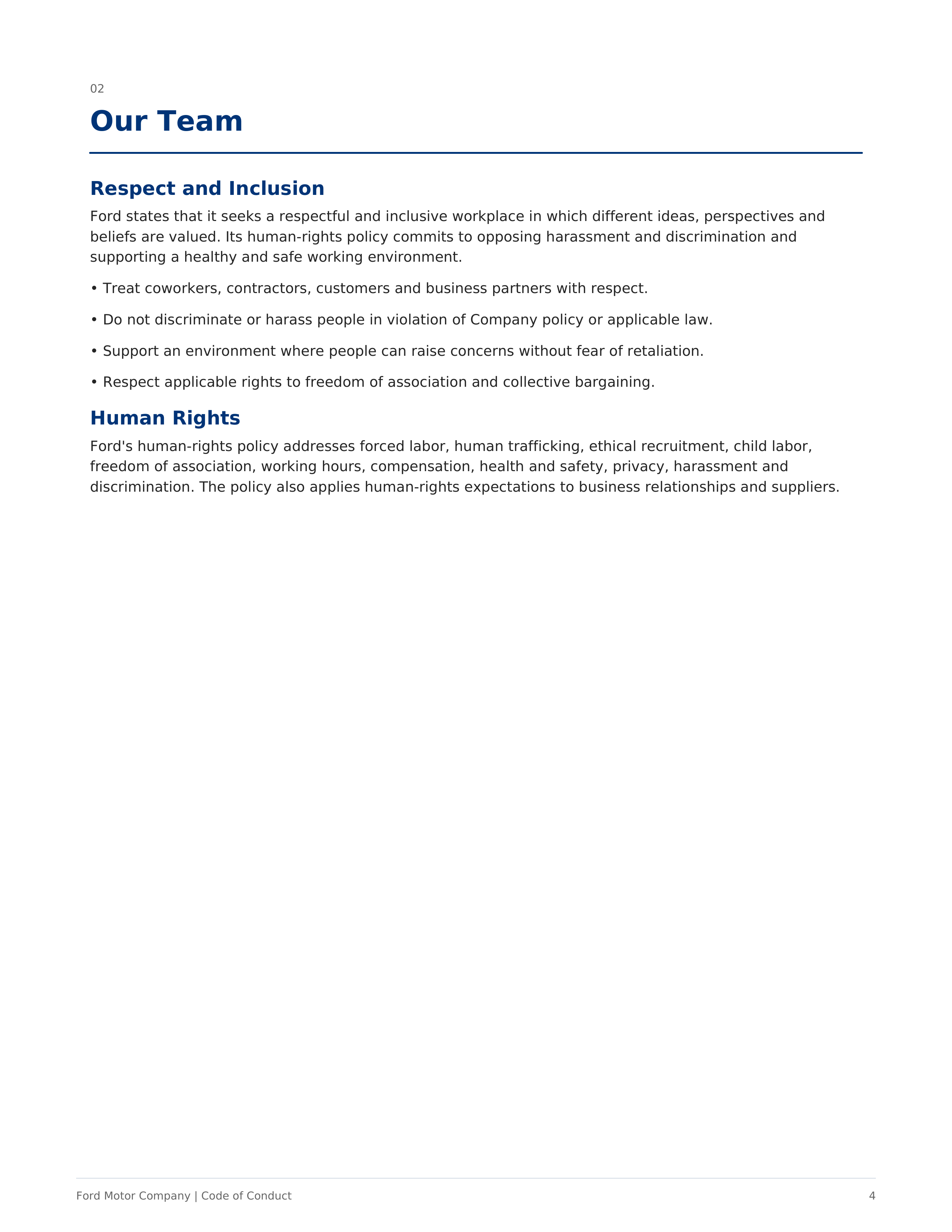 Ford Motor Company Code of Conduct Handbook — page 4