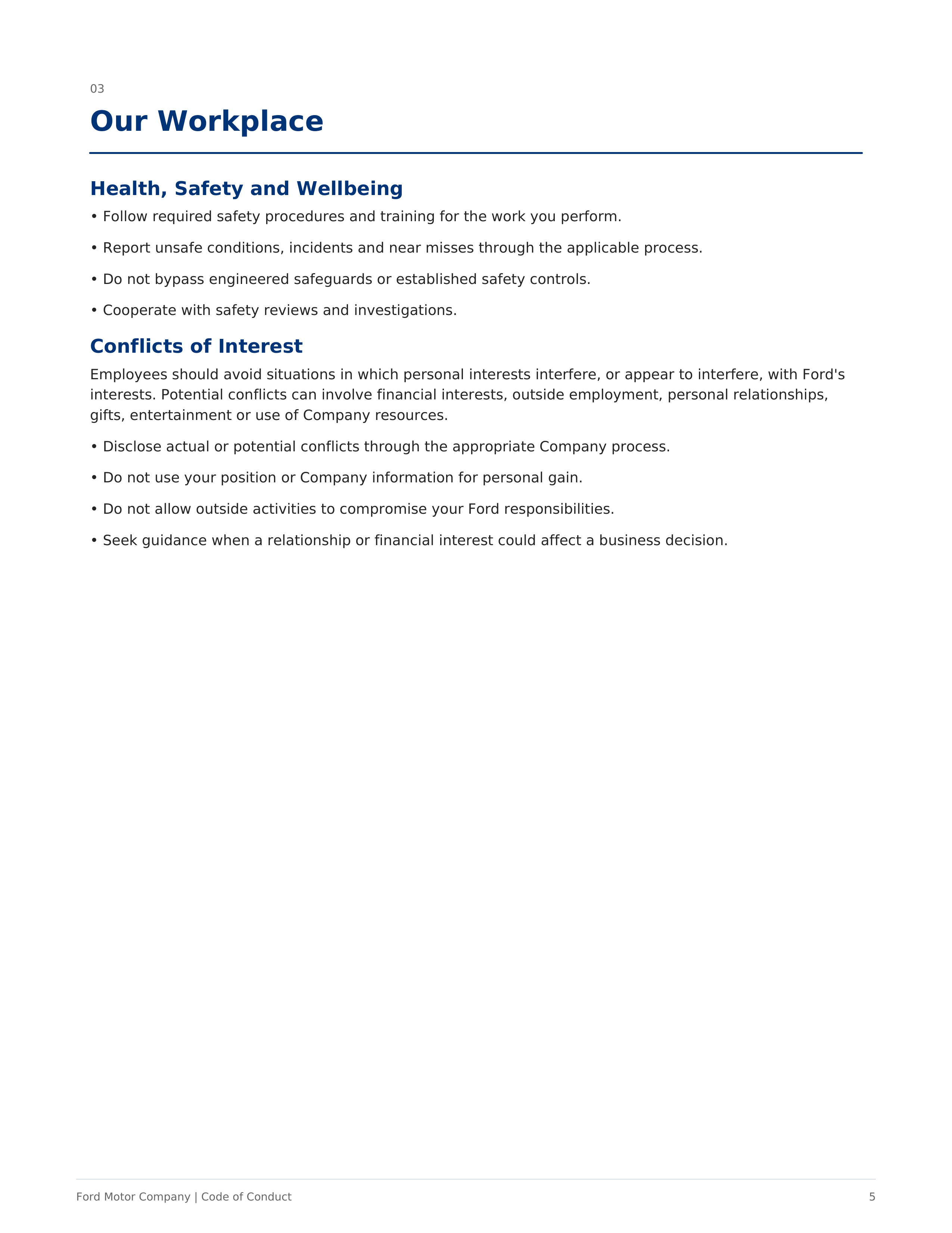 Ford Motor Company Code of Conduct Handbook — page 5