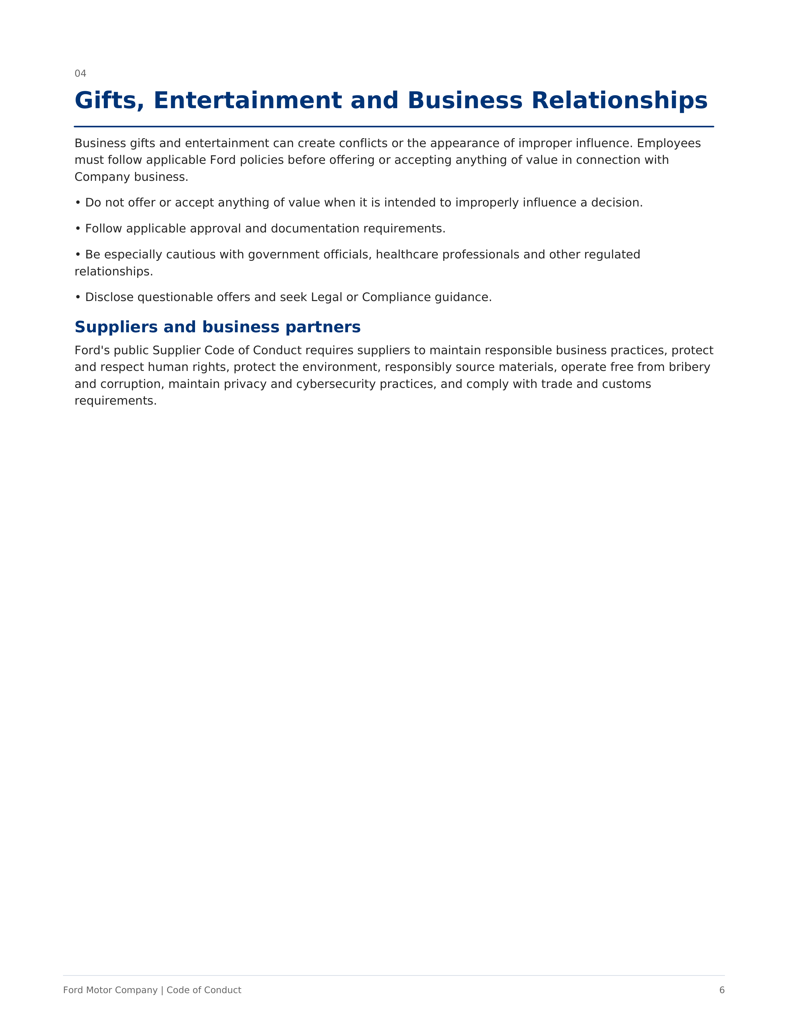 Ford Motor Company Code of Conduct Handbook — page 6