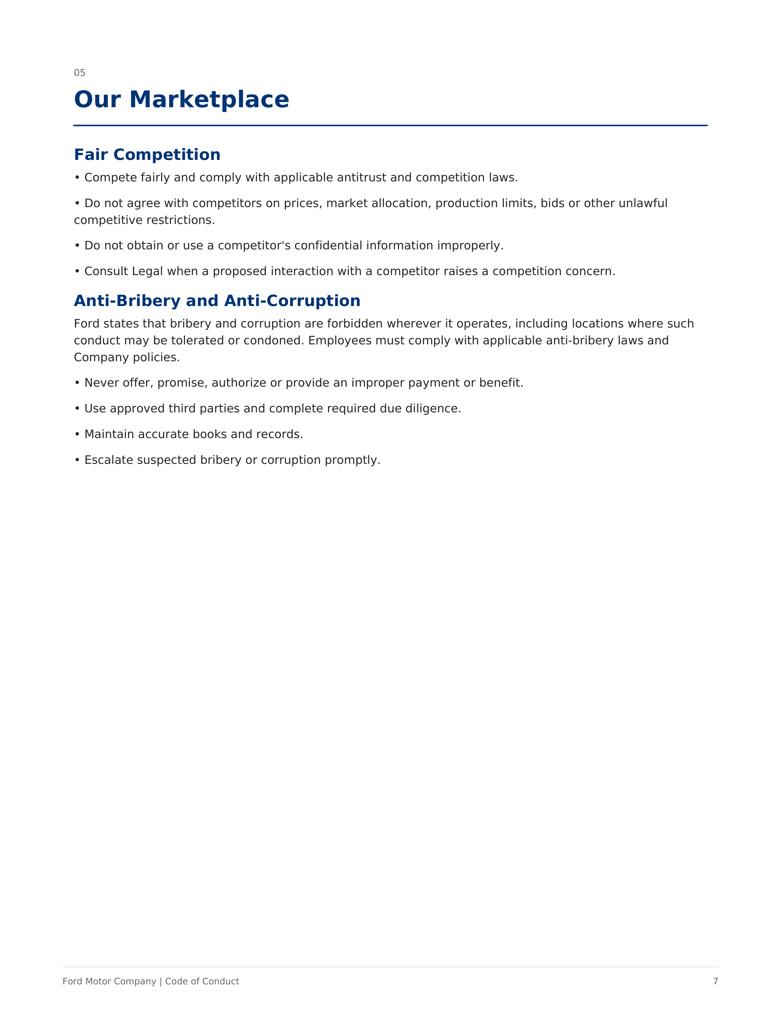 Ford Motor Company Code of Conduct Handbook — page 7