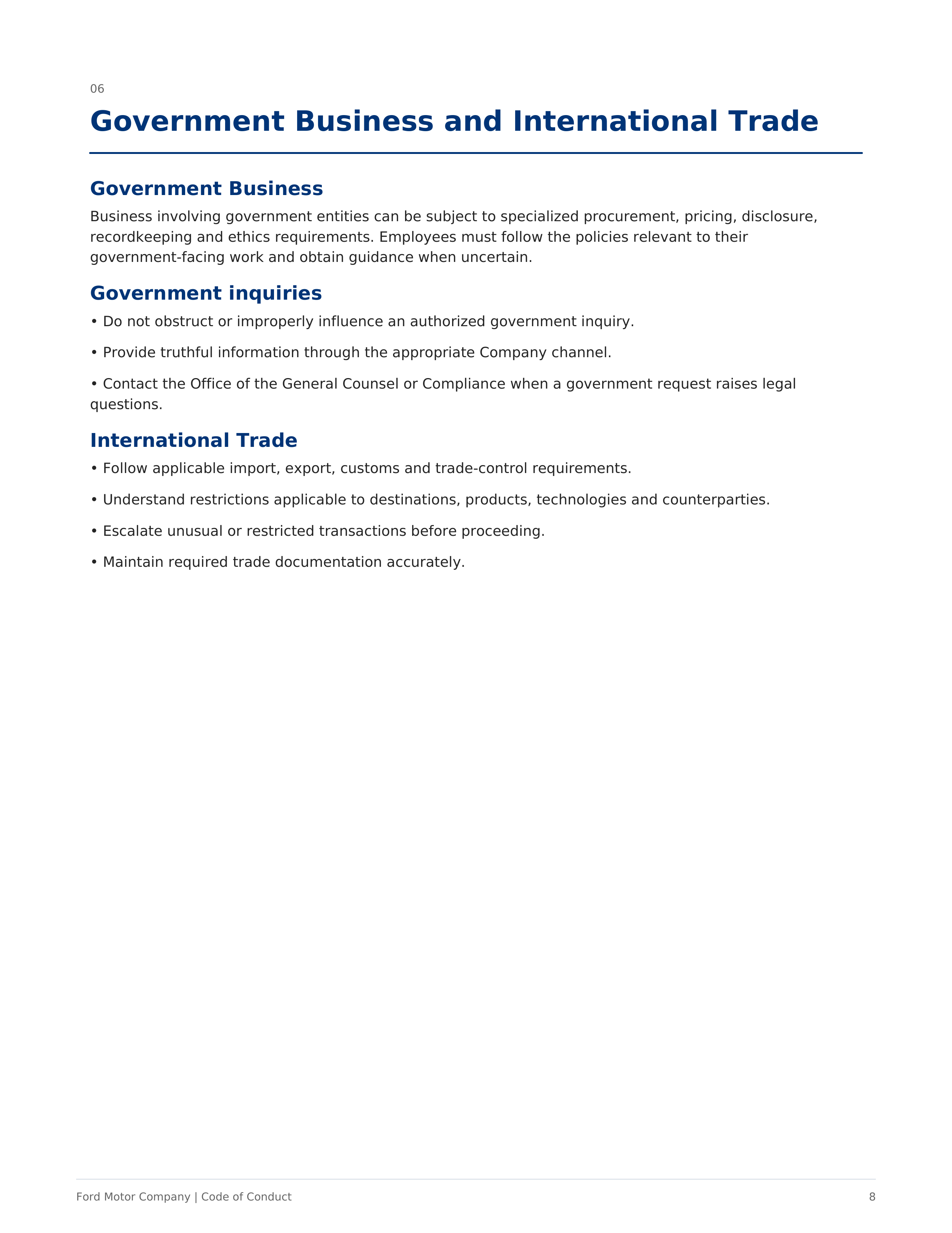 Ford Motor Company Code of Conduct Handbook — page 8