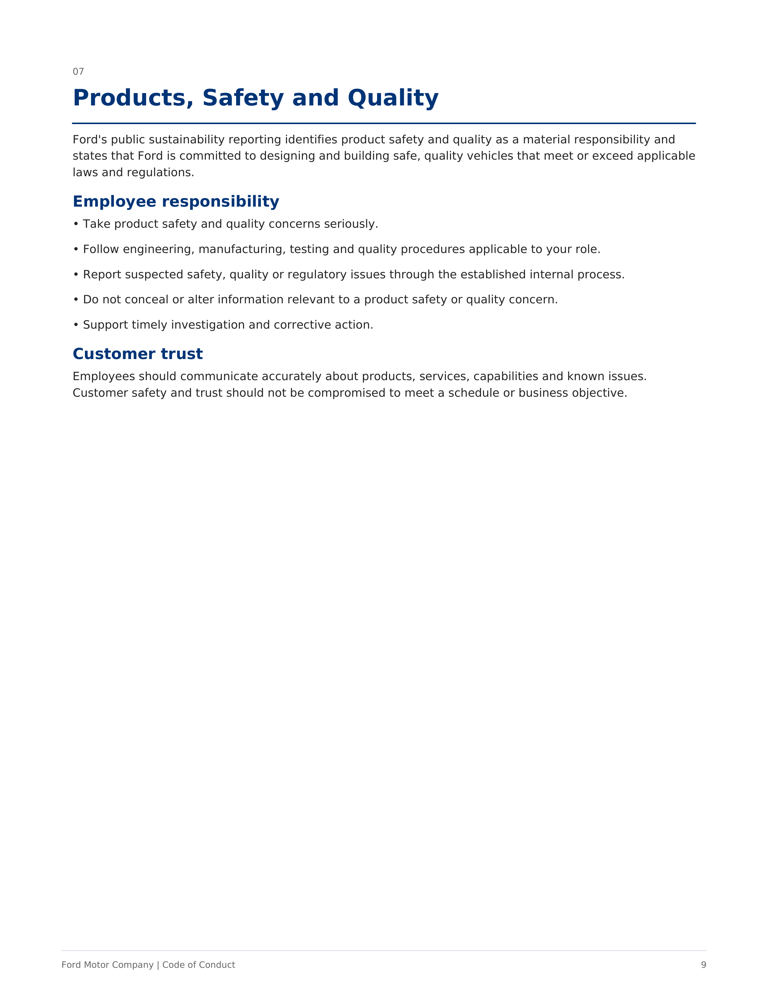 Ford Motor Company Code of Conduct Handbook — page 9