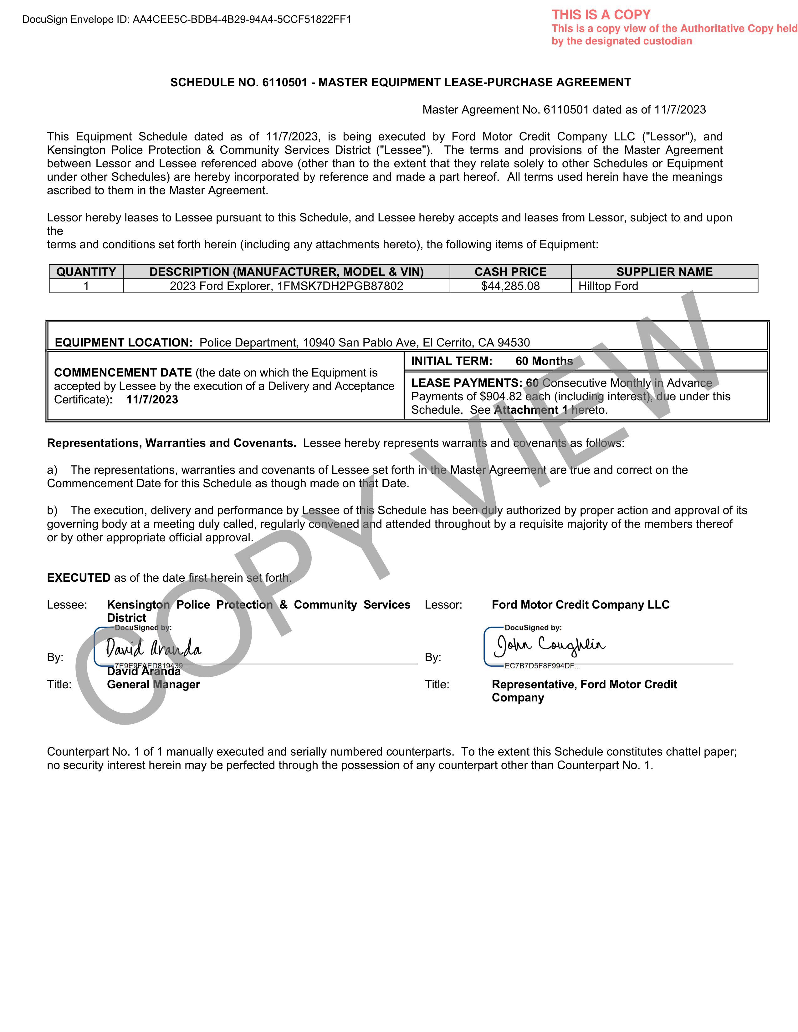 Ford Motor Company MASTER EQUIPMENT LEASE PURCHASE AGREEMENT — page 9