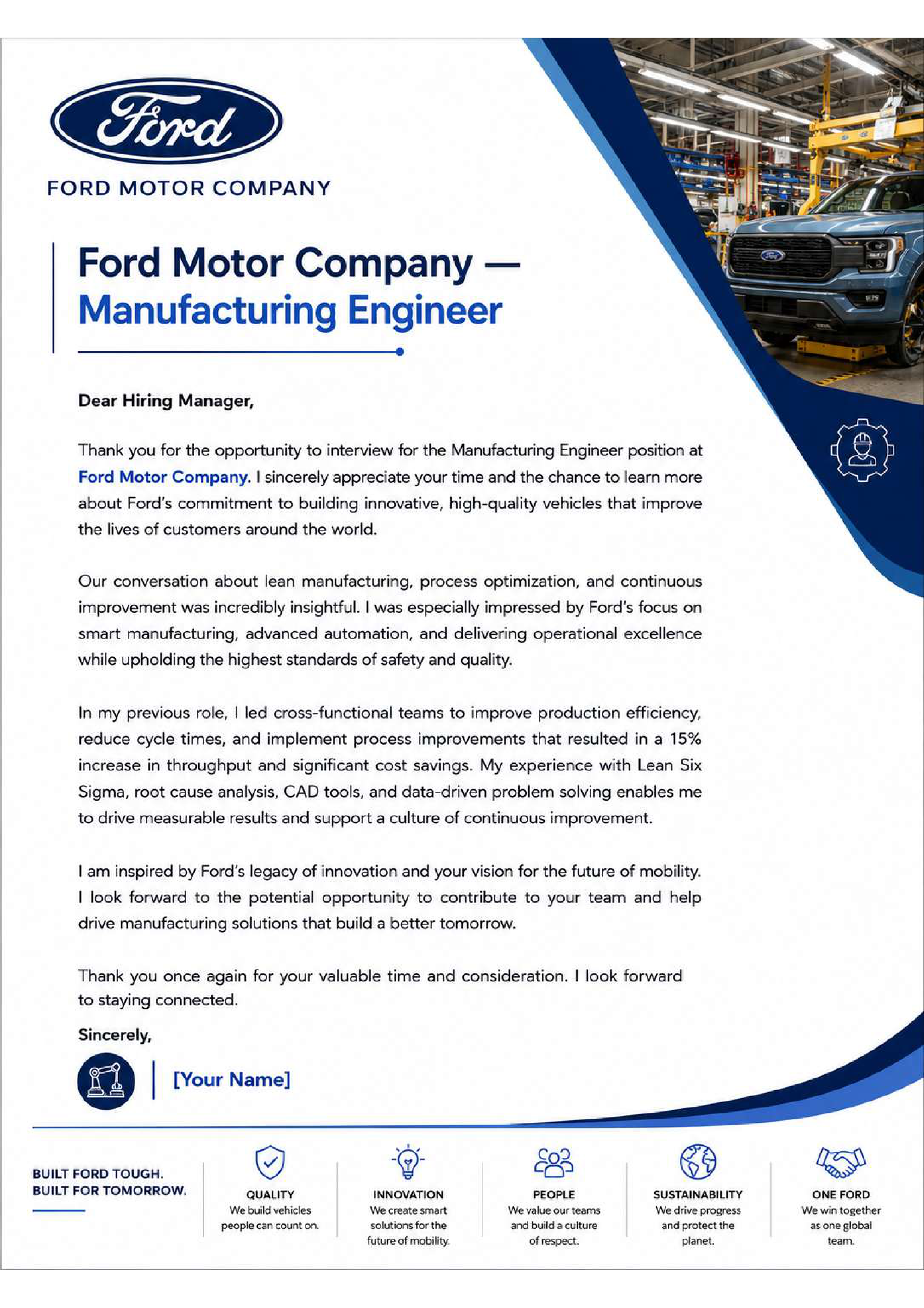 Ford Motor Company Manufacturing Engineer — page 1