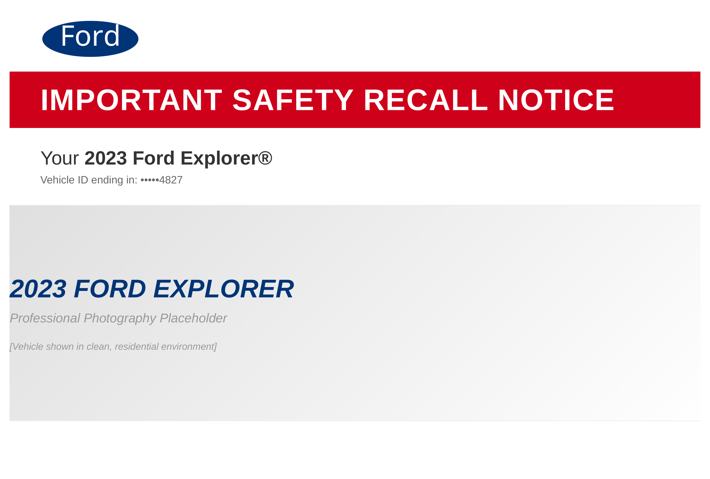 Ford Motor Company's Automated Vehicle Service & Maintenance Recall Reminder Postcard — page 1