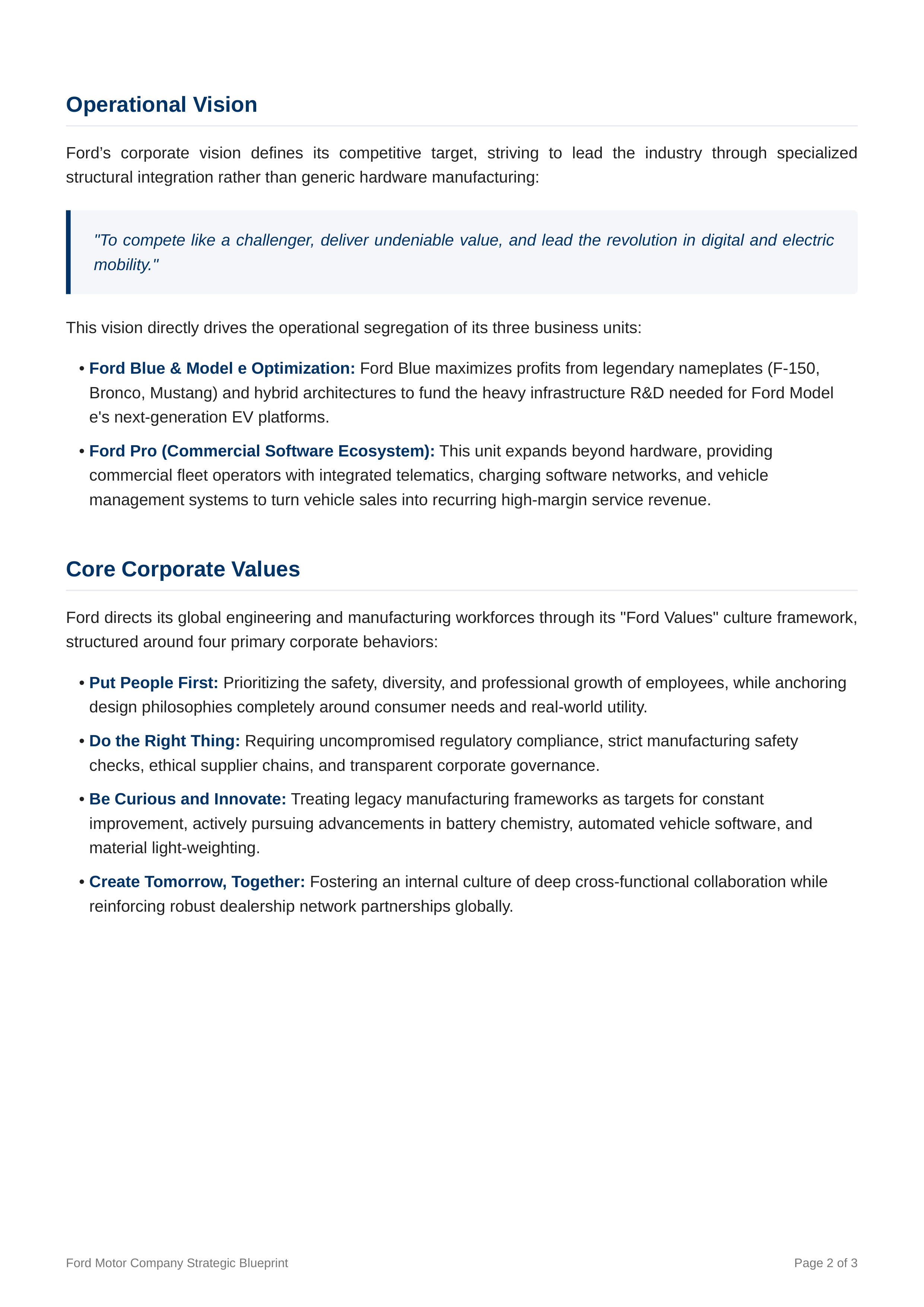 Ford Motors Mission Statement — page 2