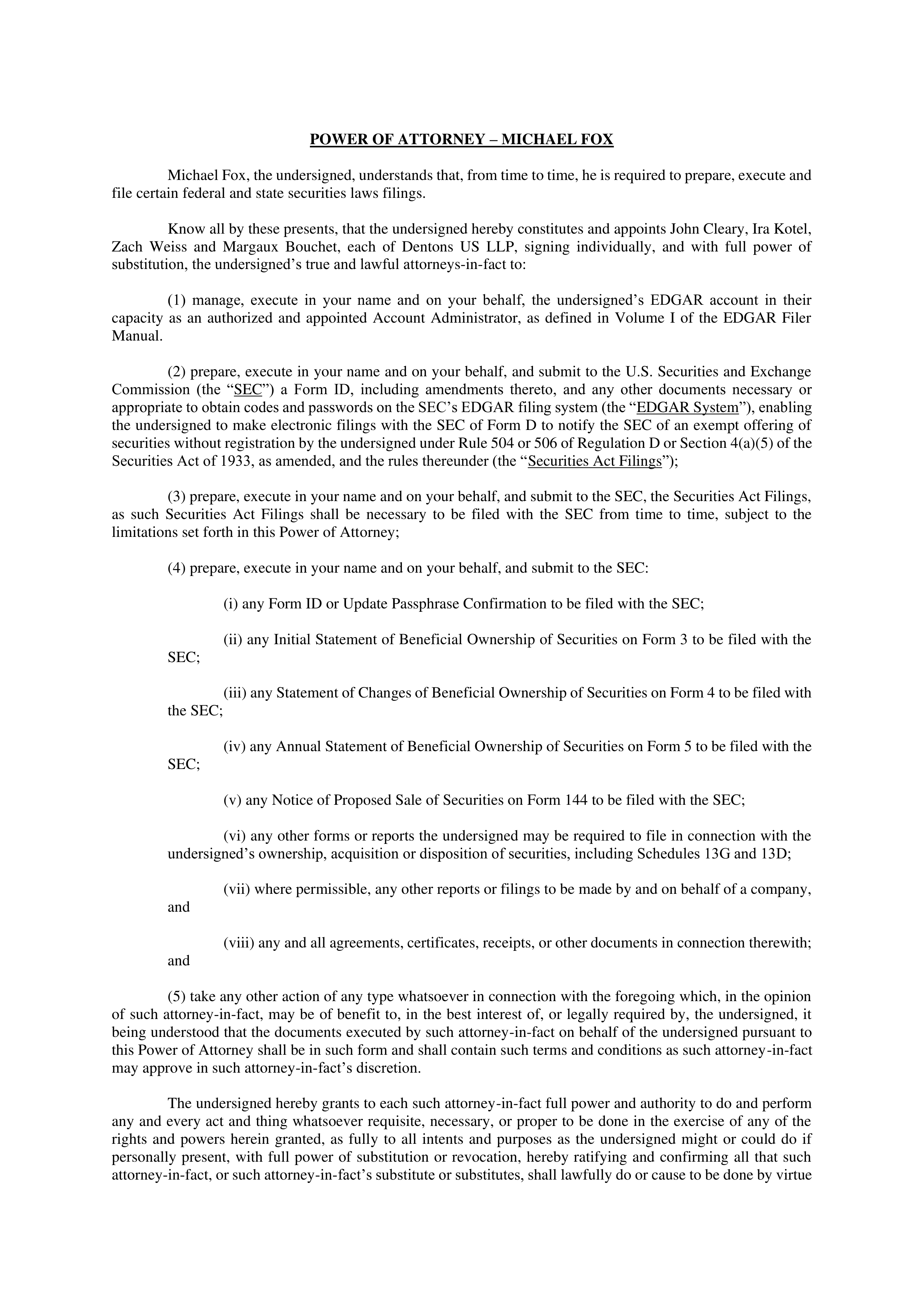 Form D Power of Attorney — page 1